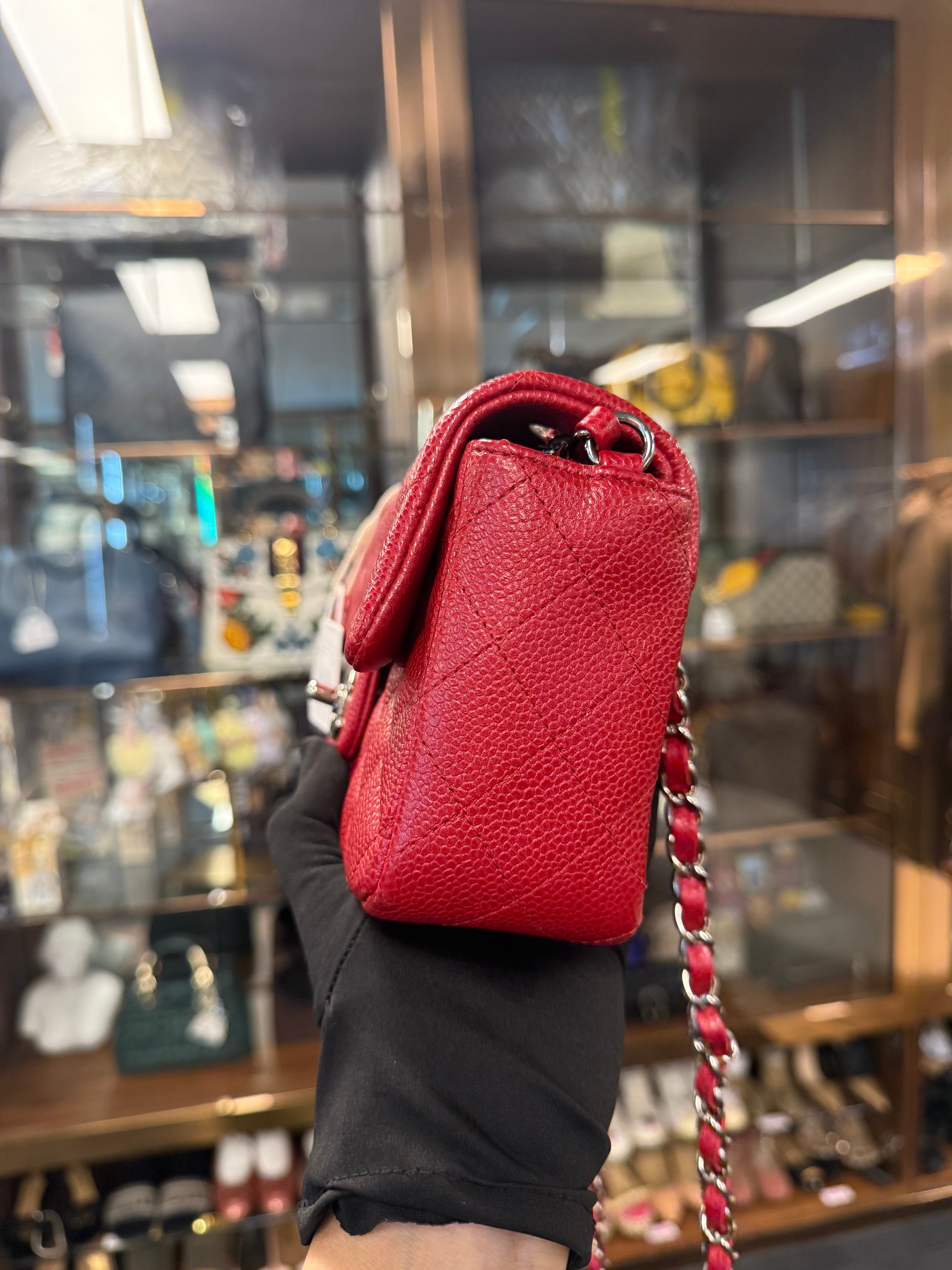 CHANEL 15C  MINI RECTANGLE CAVIAR PEARL RED SHW
