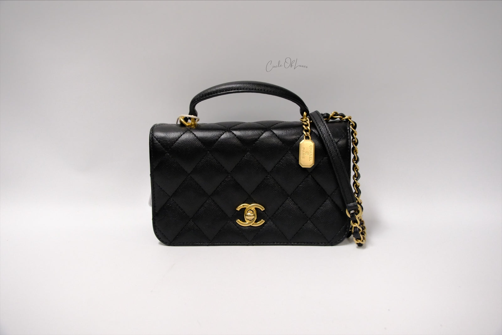 CHANEL SMALL PERFECT FIT FLAP BLACK SHINY CALFSKIN BRUSHED GOLD HARDWARE