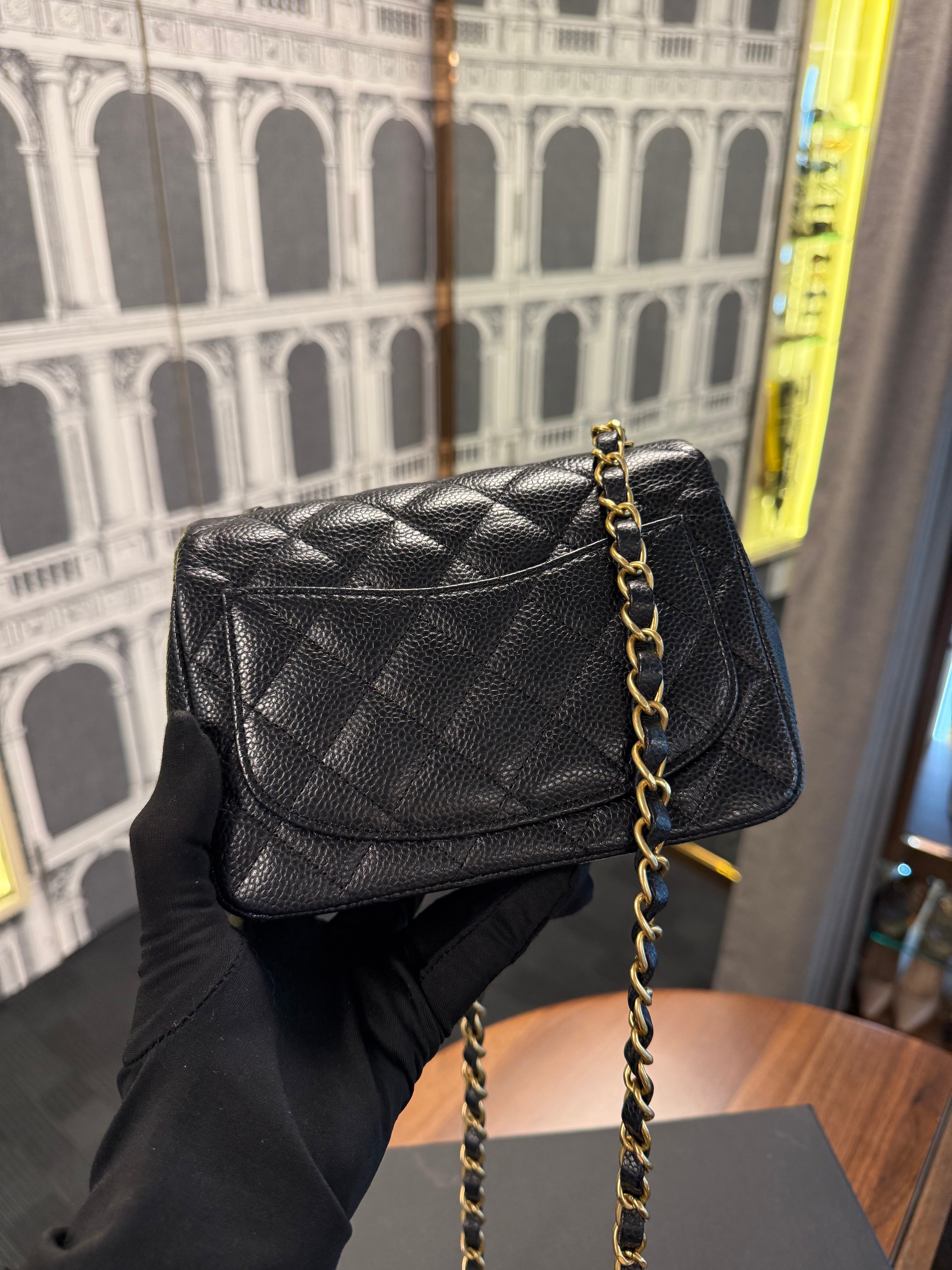 CHANEL MINI SQUARE BLACK CAVIAR GHW