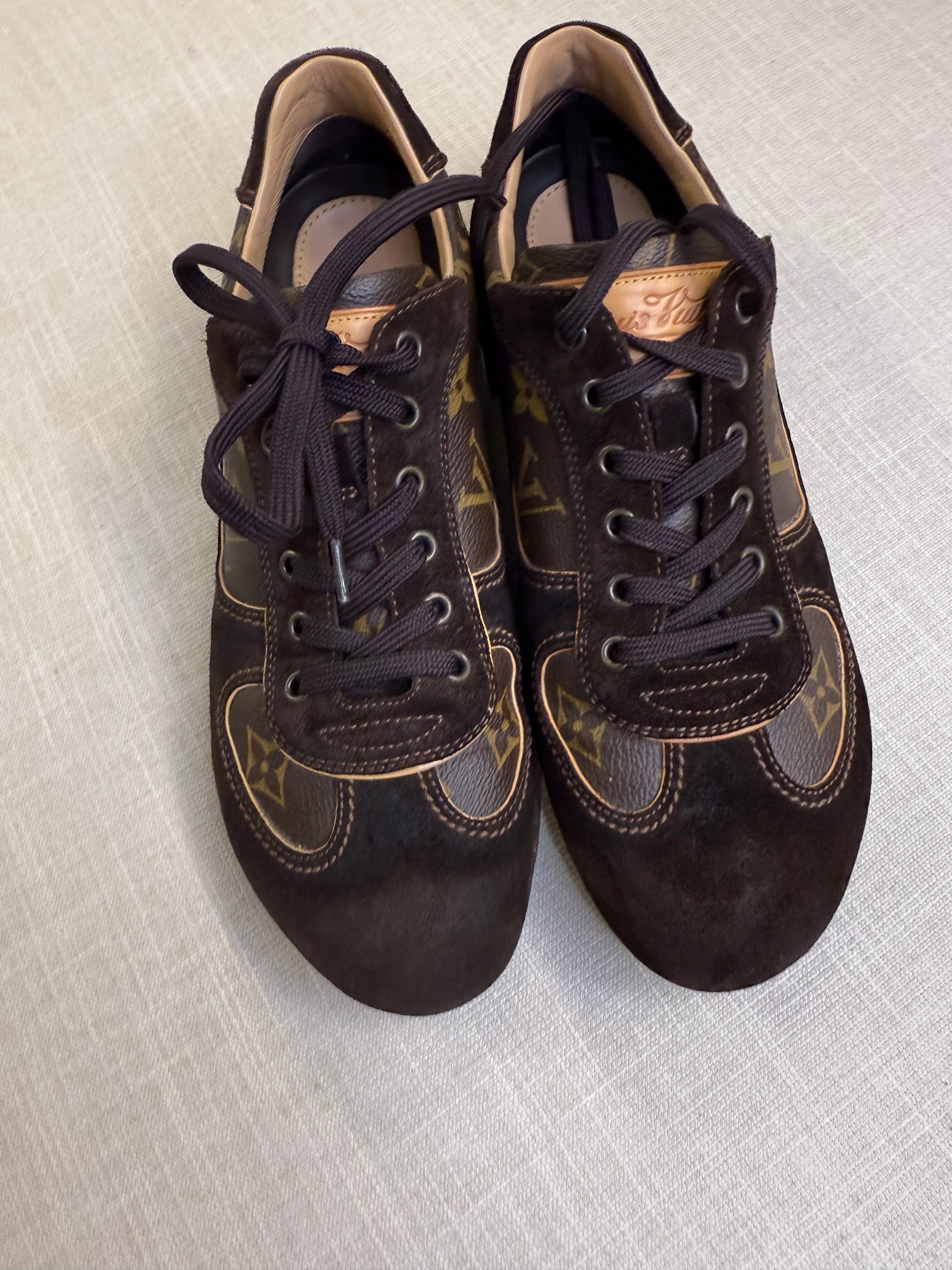 LOUIS VUITTON MONOGRAM/SUEDE SNEAKERS SIZE US 5 1/2