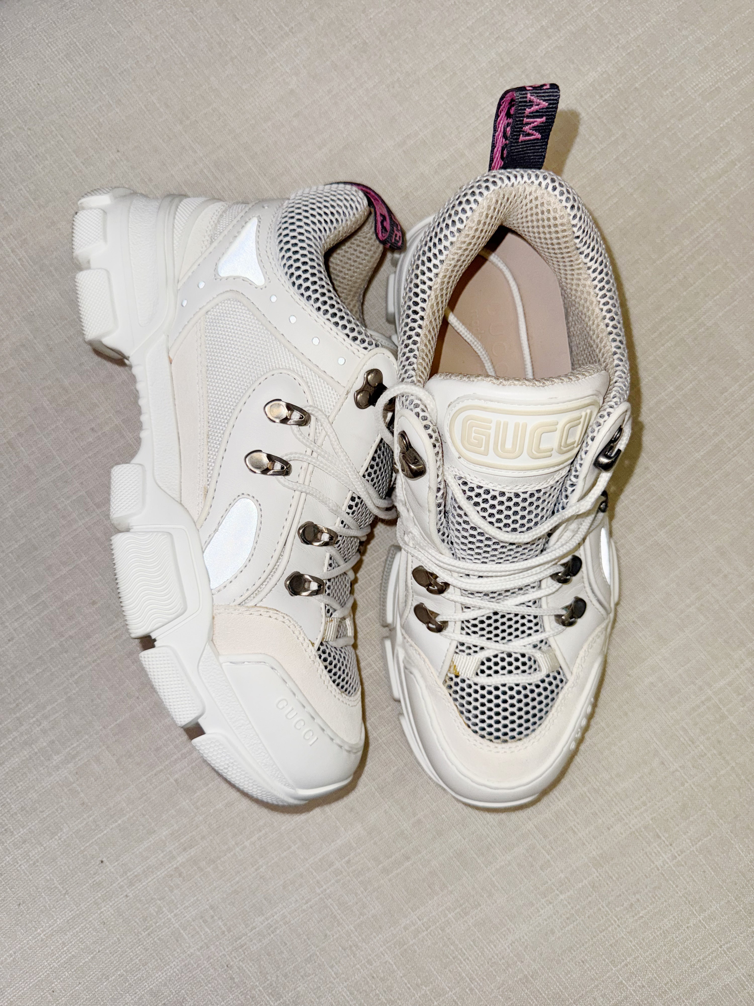 GUCCI FLASHTREK WHITE SHOES SIZE 6