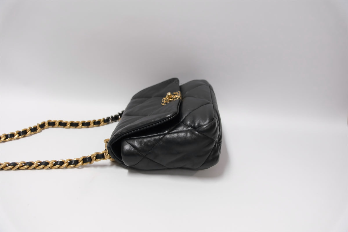 CHANEL C19 SMALL BLACK LAMBSKIN