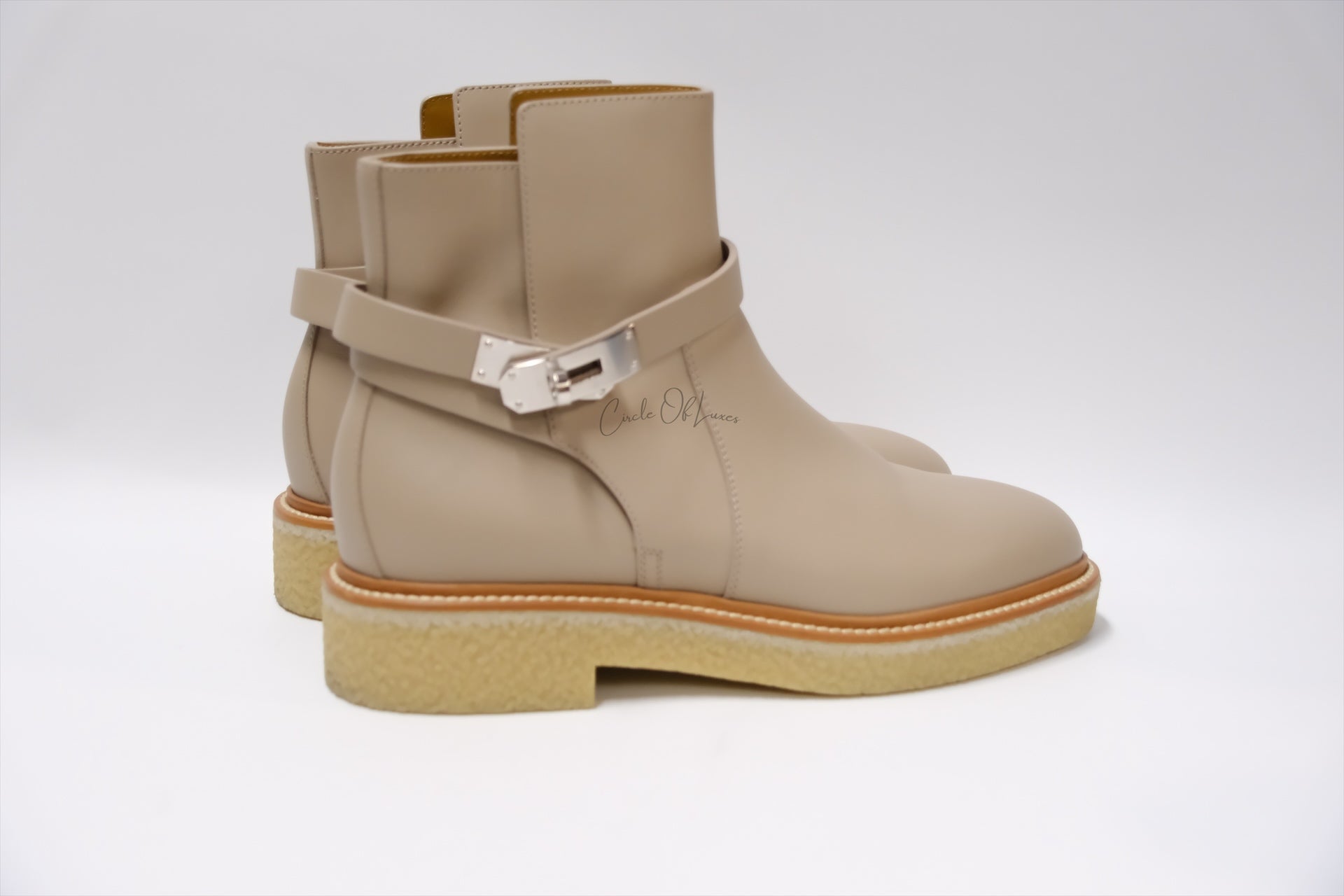 HERMES JEFF ANKLE BOOTS BEIGE SIZE 39
