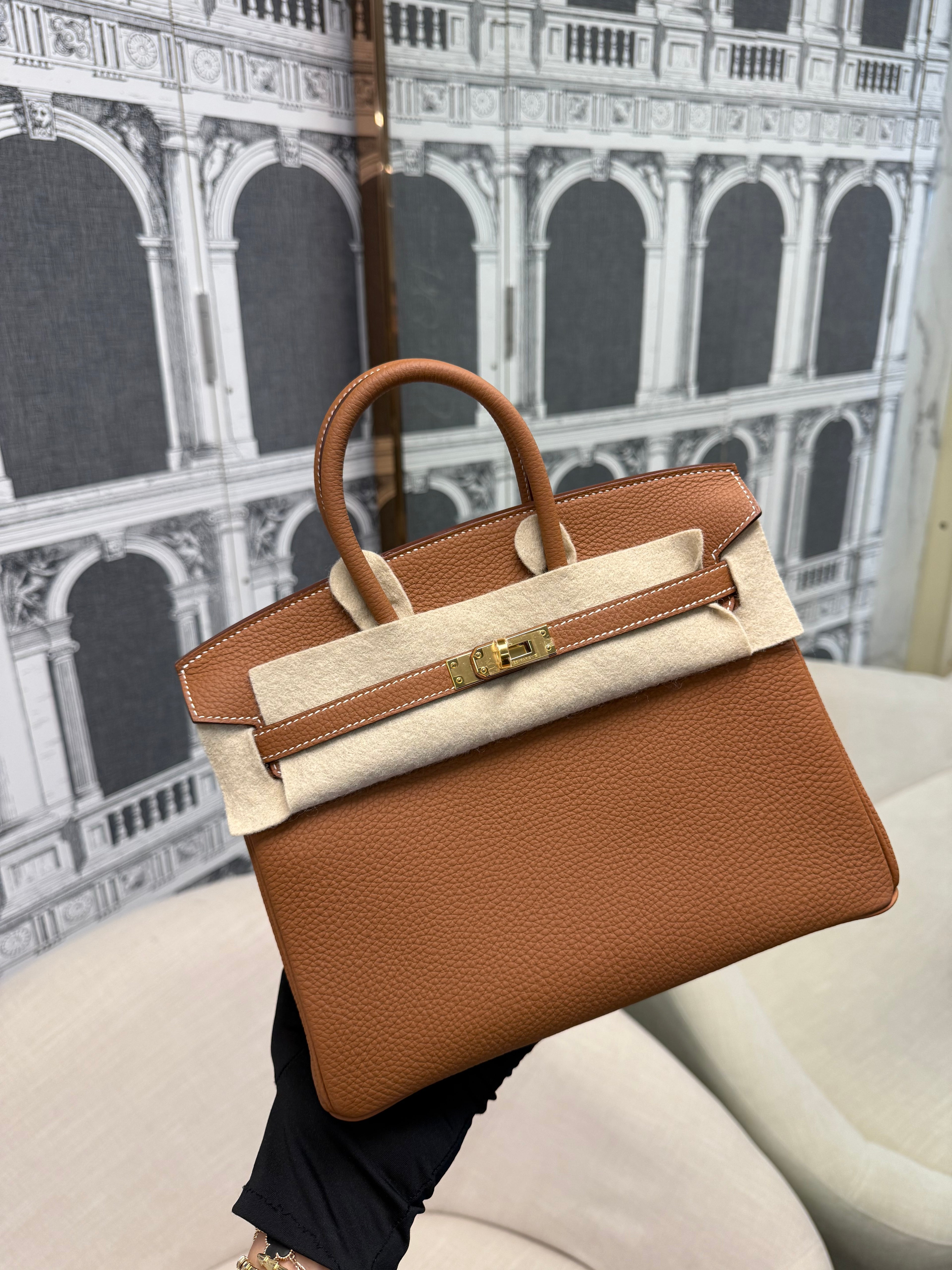 HERMES BIRKIN 25 GOLD ON GOLD TO GO STAMP U