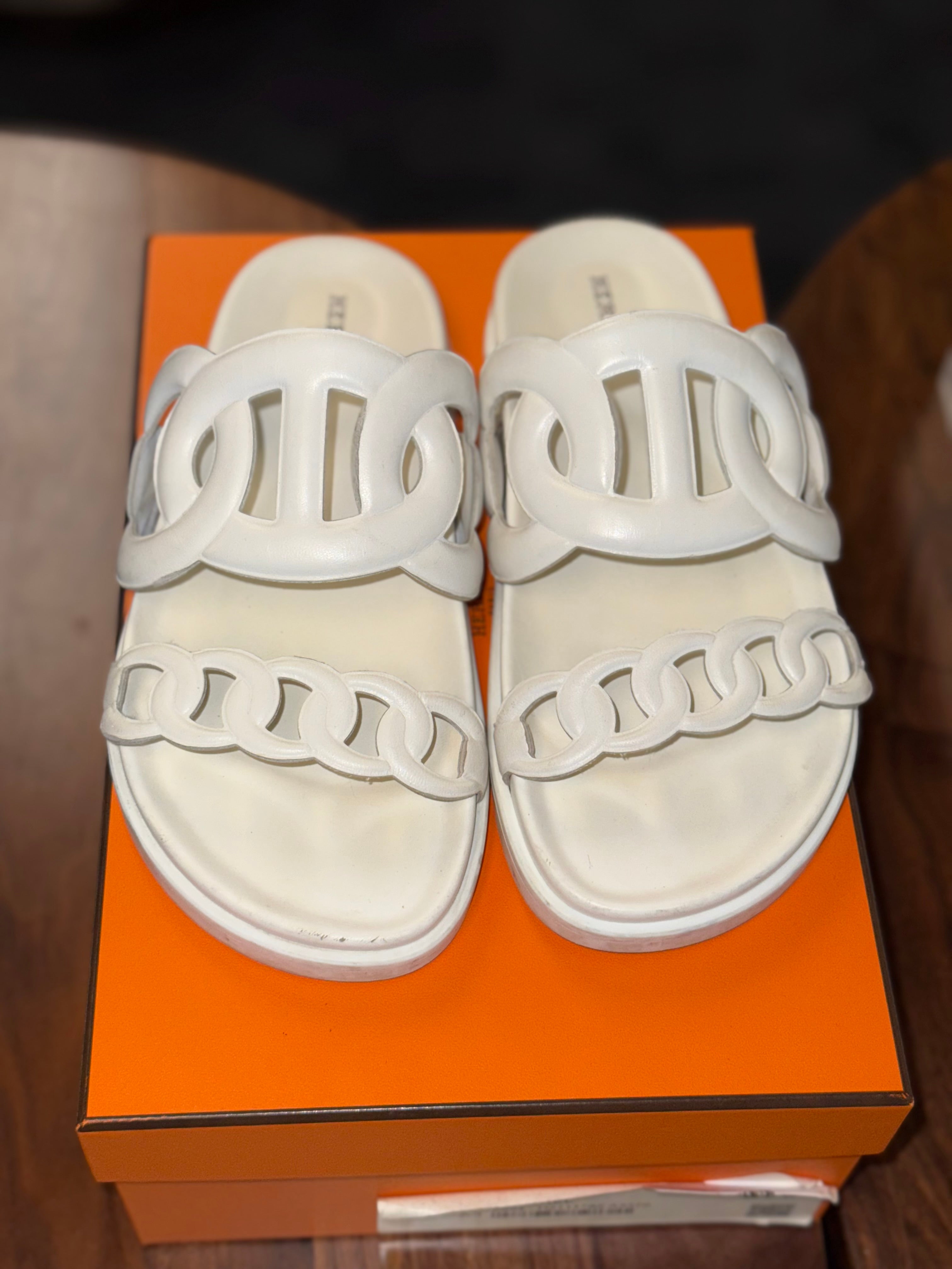 HERMES EXTRA SANDAL WHITE LEATHER SIZE 36