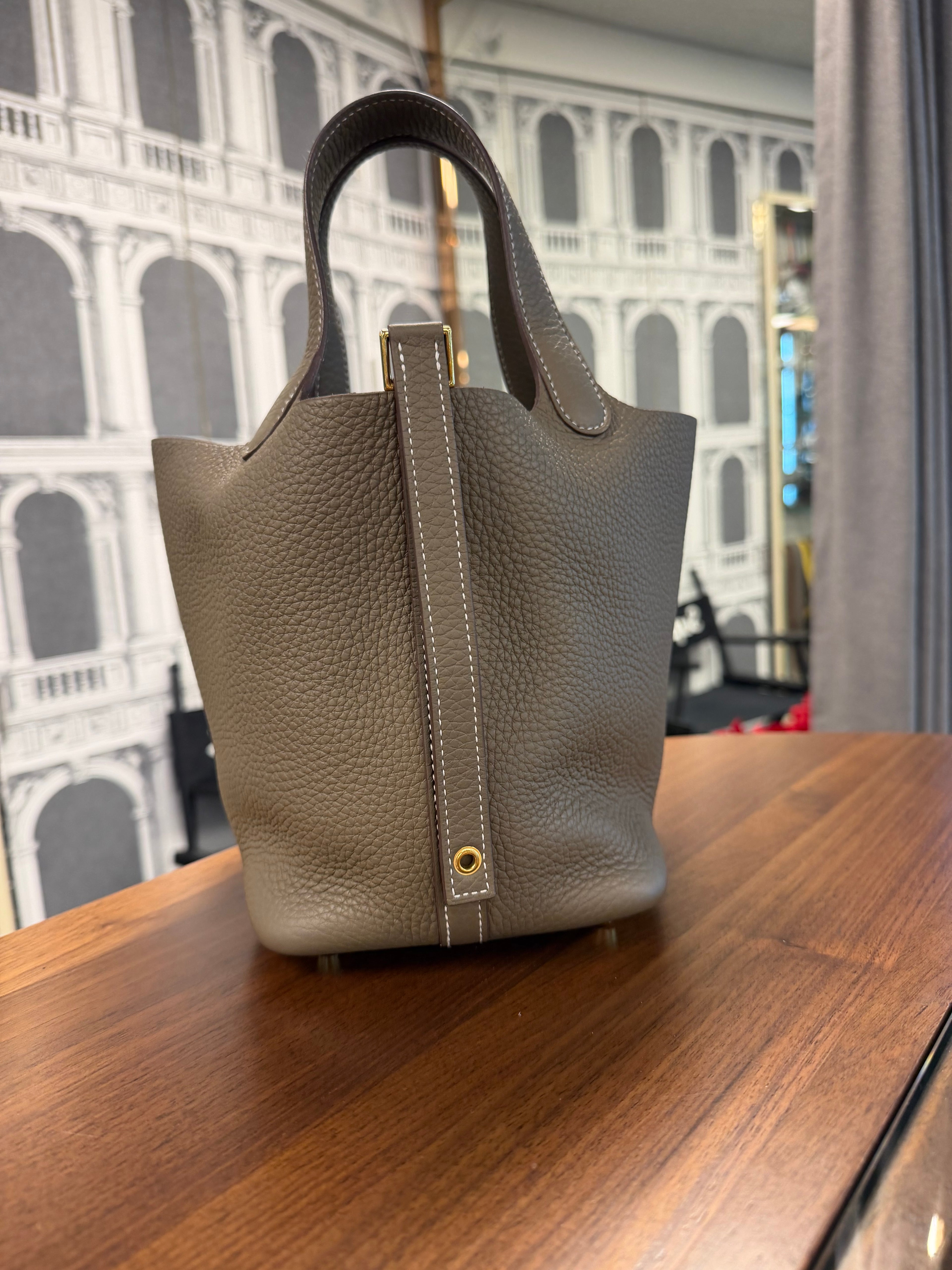 HERMES PICOTIN 18 ETOUPE GHW CLEMENCE STAMP W