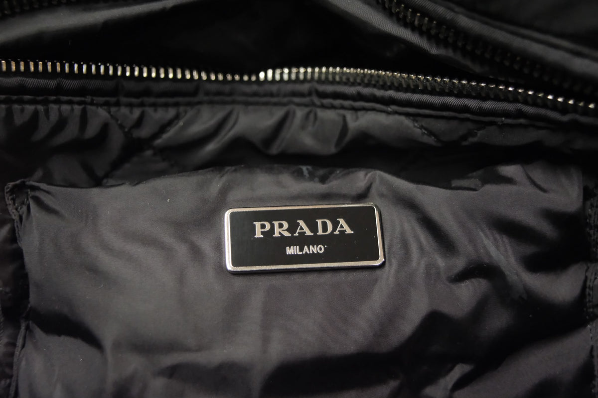 Prada Padded black Nylon Dome Satchel Black & Silver Tone Hardware