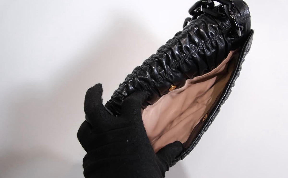 PRADA BLACK VERNIS GAUFRE FLAP BAG