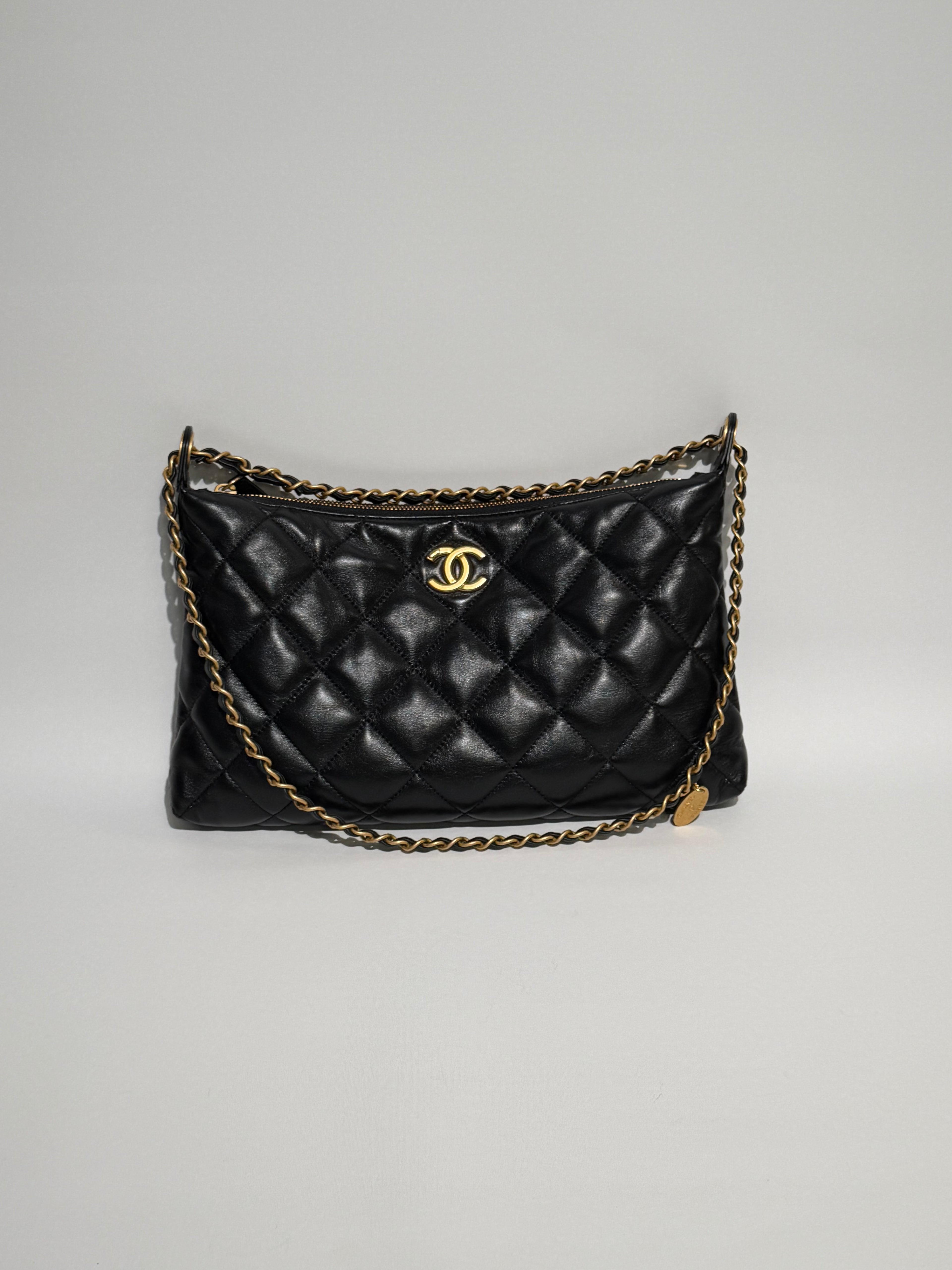 CHANEL HOBO 25s 26cm BLACK GHW (FULLSET)