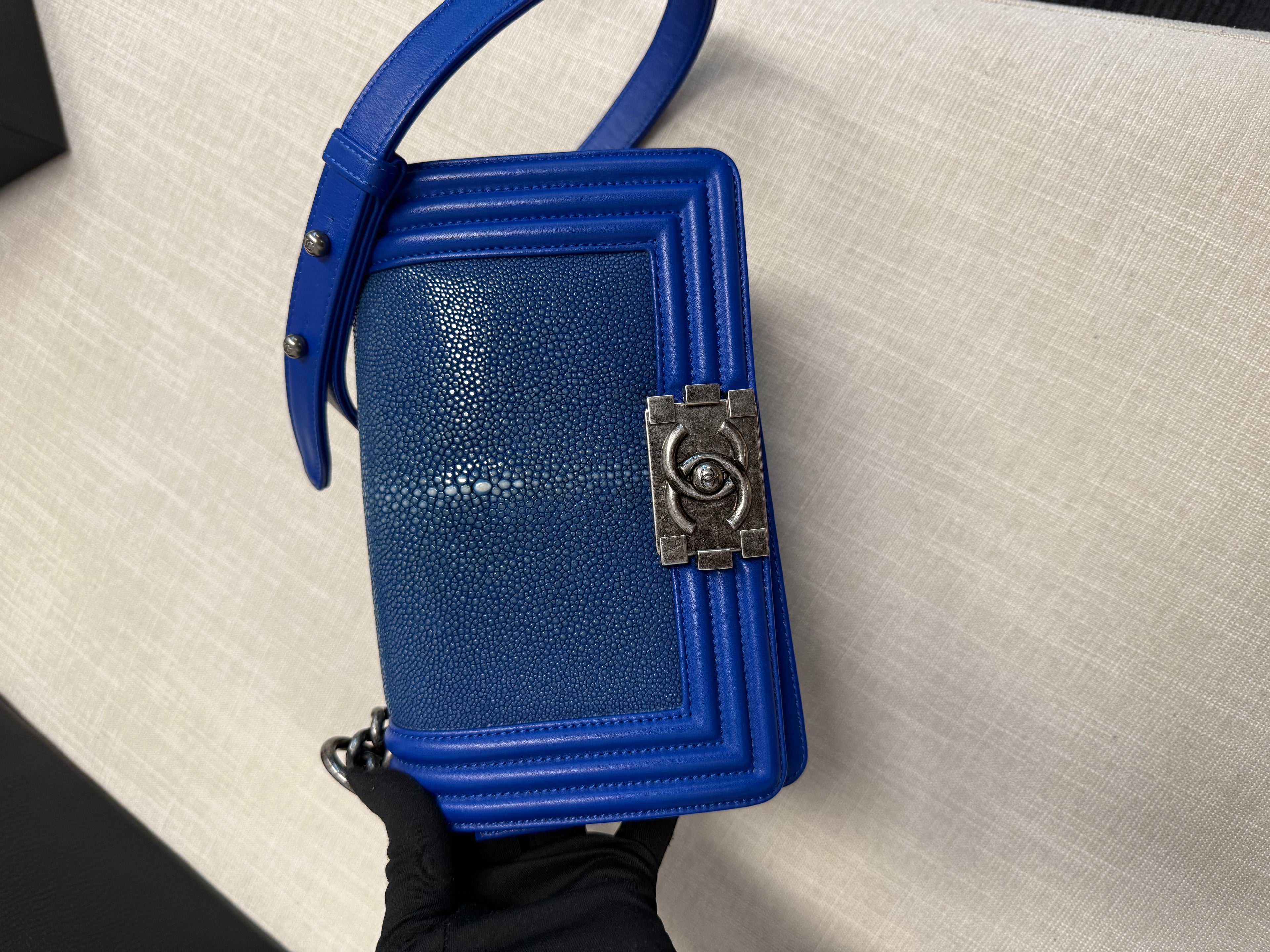 CHANEL SMALL BOY STINGRAY BLUE RHW