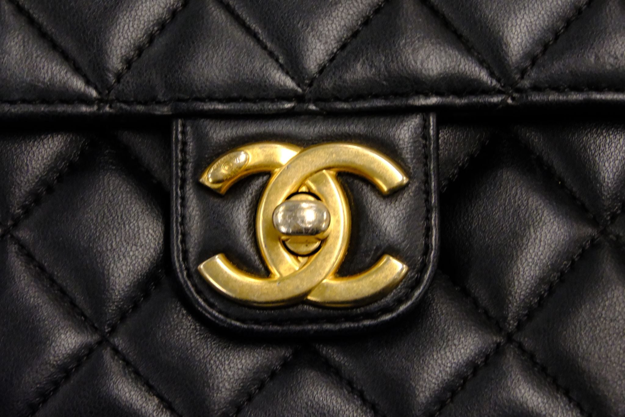 CHANEL 23C BLACK MINI SQUARE LAMSKIN CHARM COIN