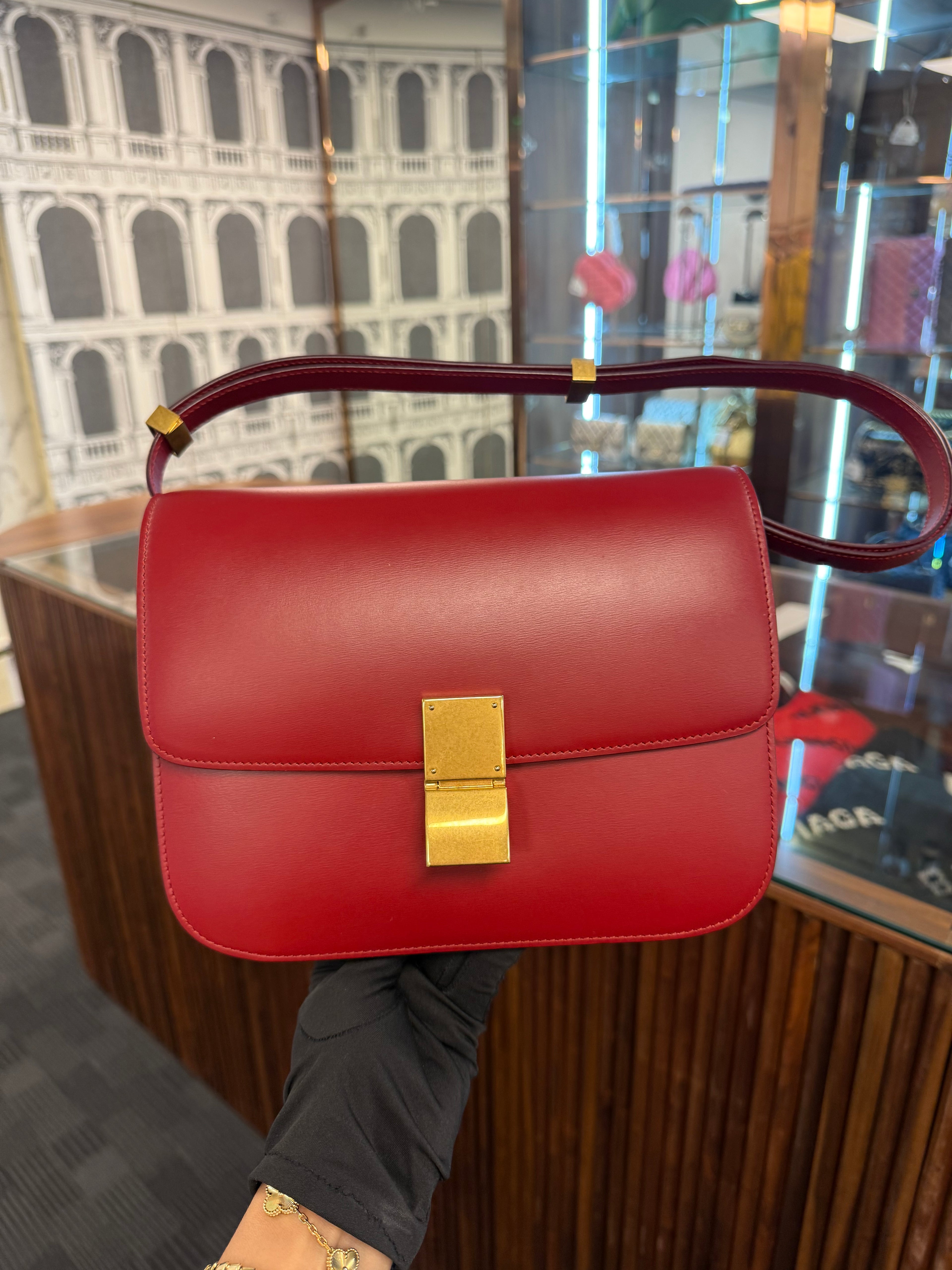 CELINE BOX BAG RED LEATHER