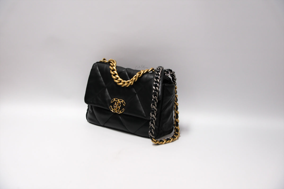 CHANEL C19 SMALL BLACK LAMBSKIN