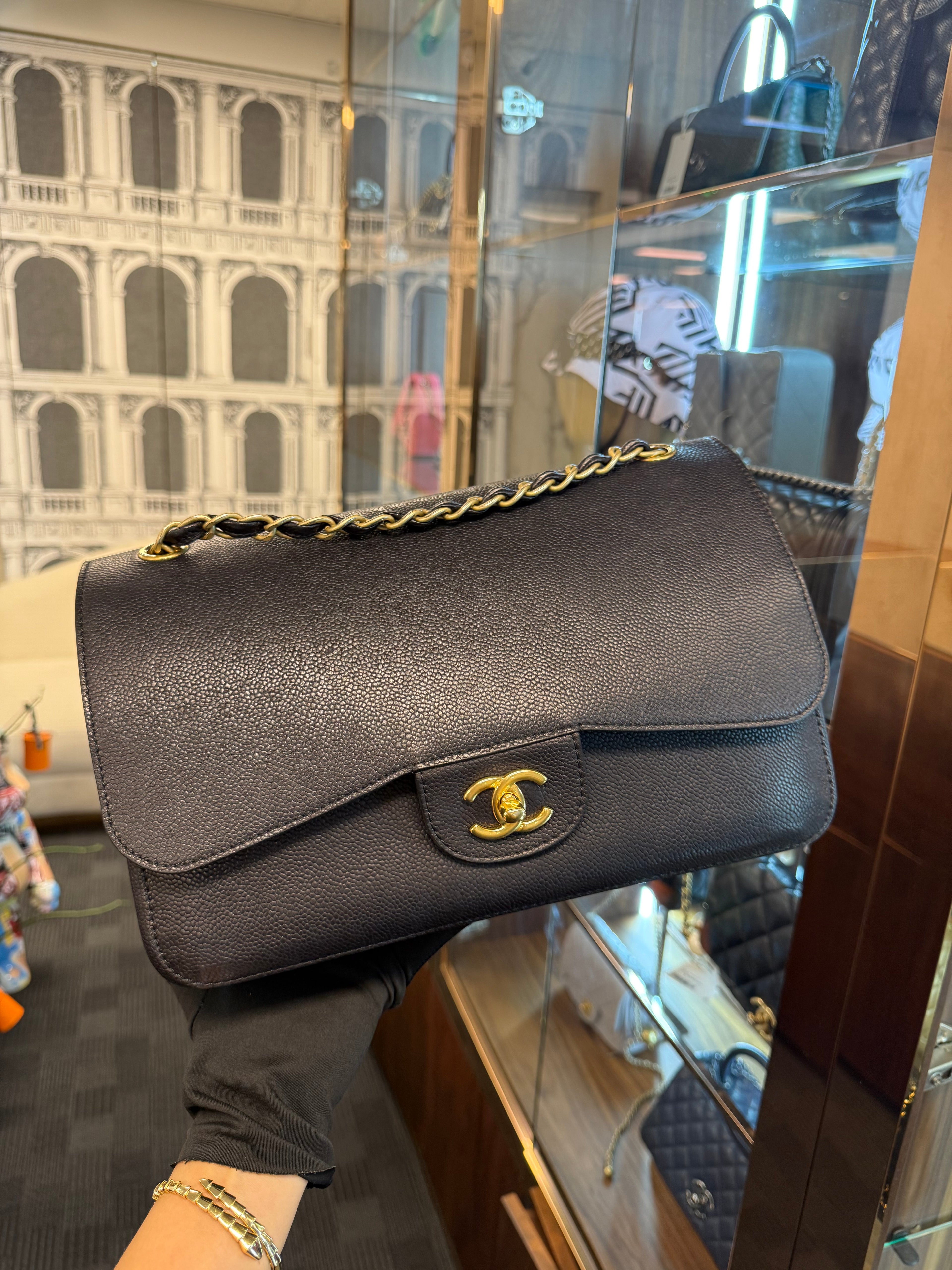 CHANEL CLASSIC PURE DOUBLE FLAP CAVIAR GHW