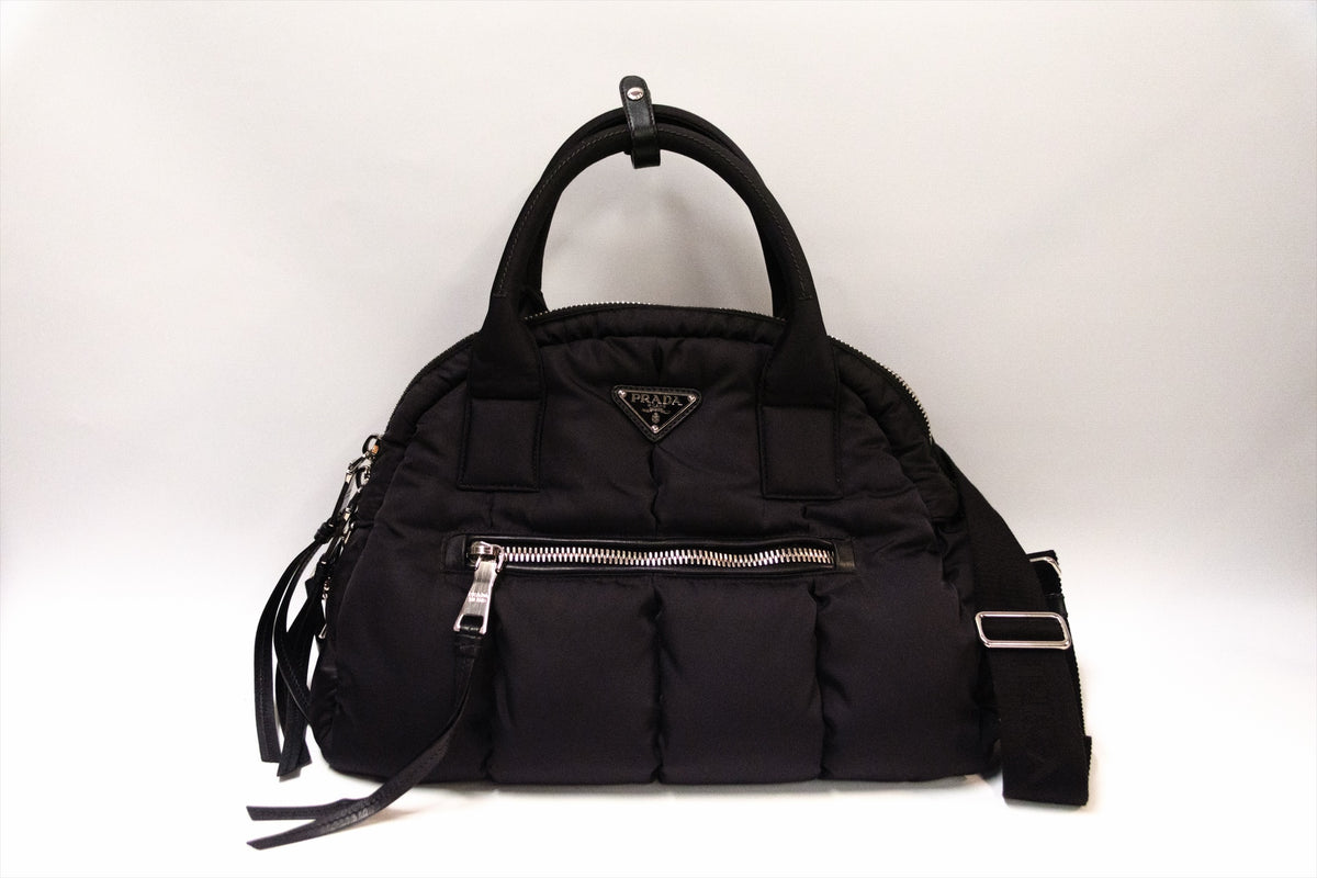 Prada Padded black Nylon Dome Satchel Black & Silver Tone Hardware