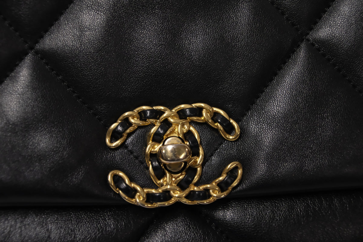 CHANEL C19 SMALL BLACK LAMBSKIN
