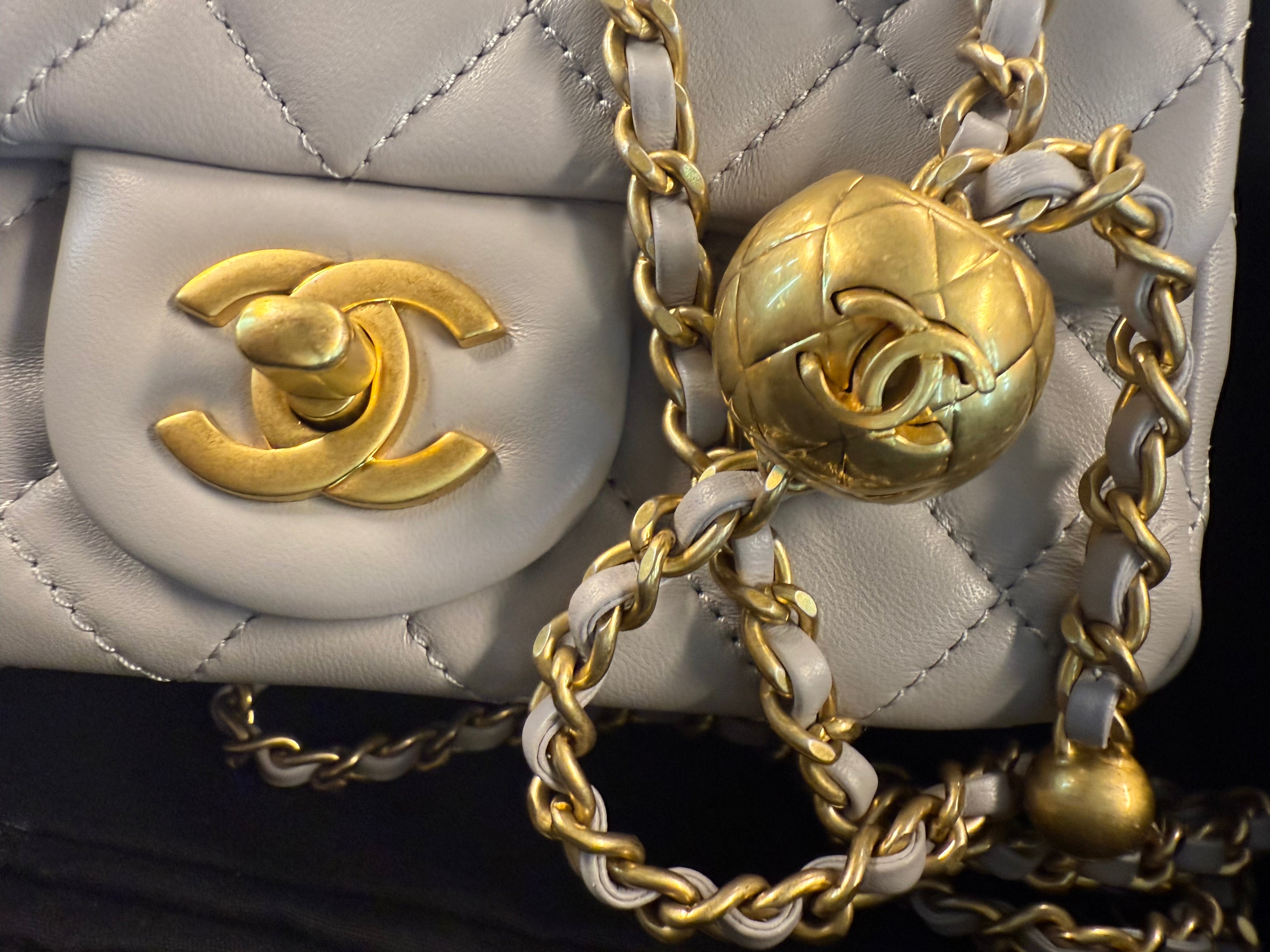 CHANEL MINI SQUARE PEARL CRUSH GREY GHW