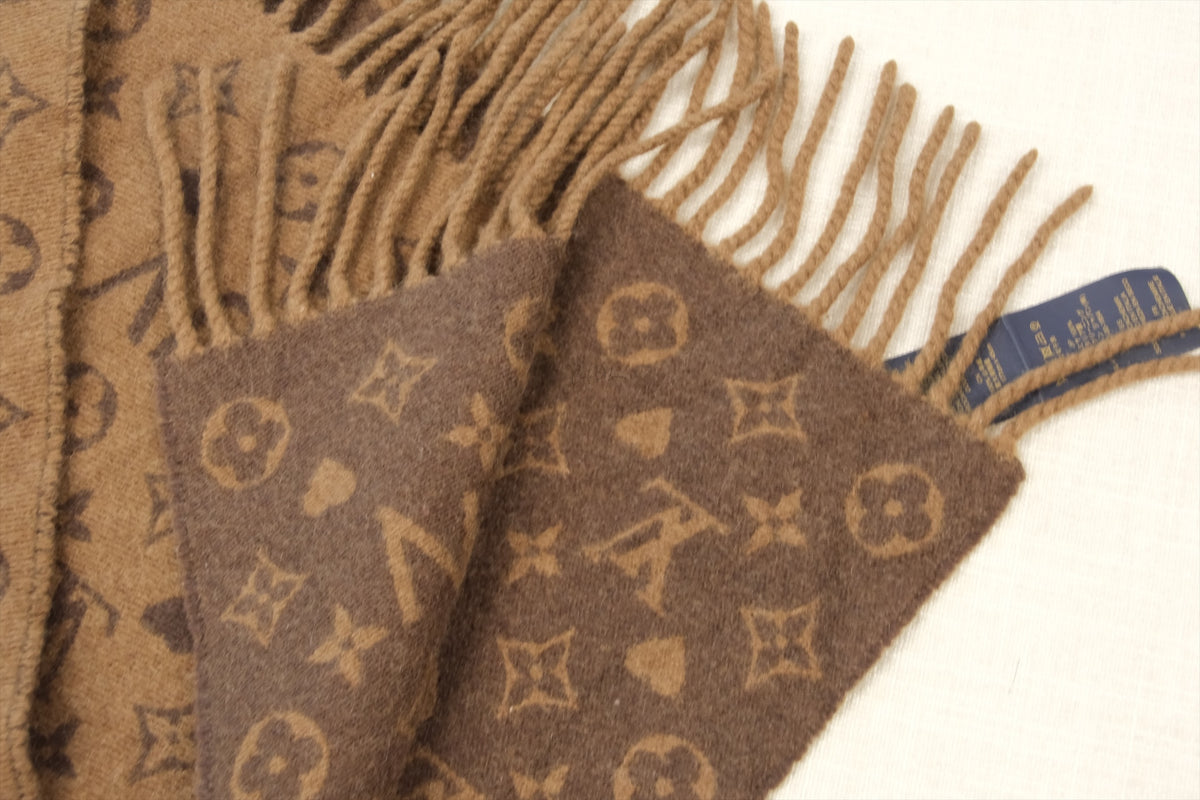 LOUIS VUITTON BROWN CASHMERE GAME ON FRINGE SCARF