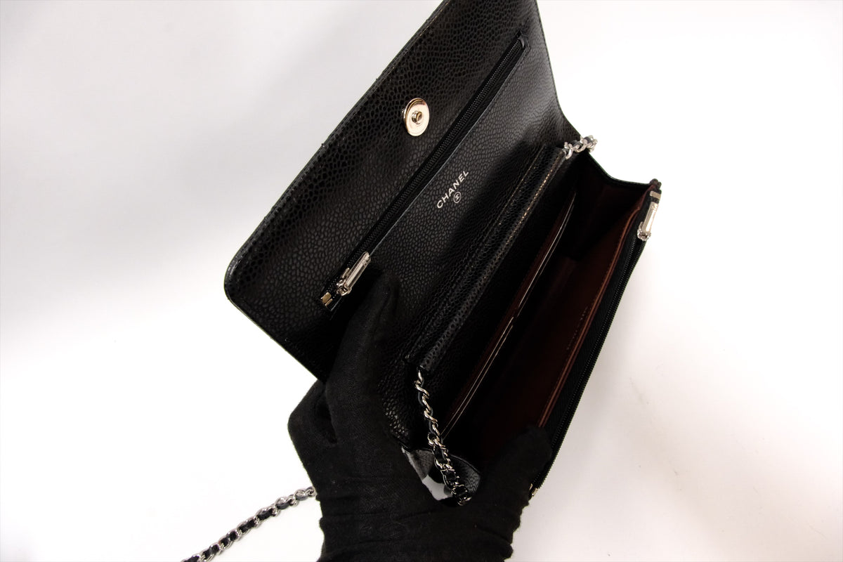 CHANEL  BLACK WALLET ON CHAIN CAVIAR SHW