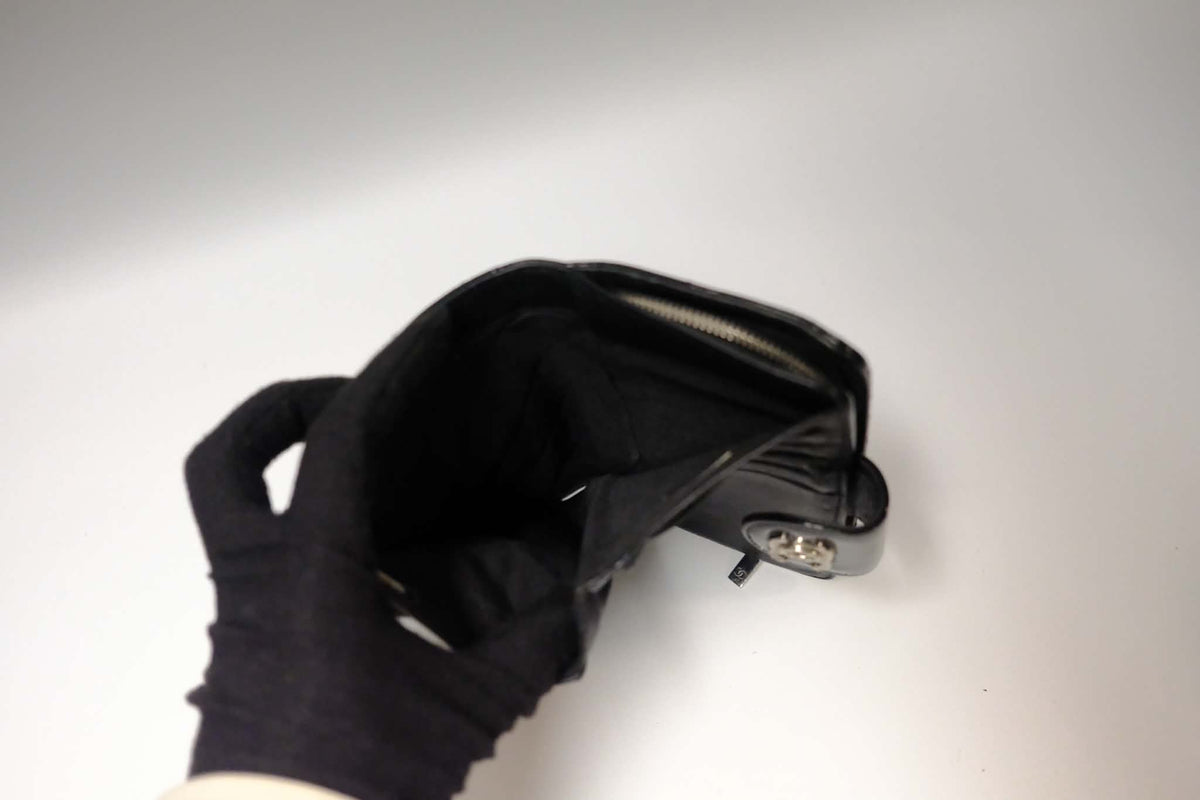 CHANEL QUILTED PATENT MEDIUM FLAP FRENCH WALLET
