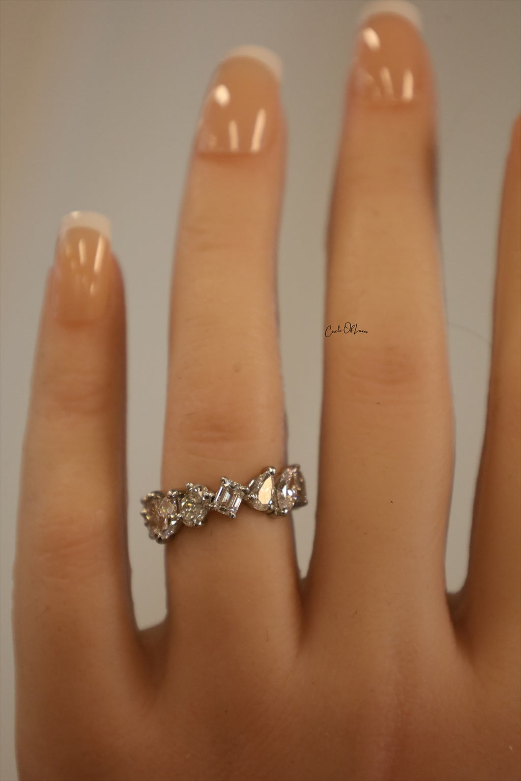 Platinum  eternity Oval, Pears, Marquise & Emerald Diamonds  ring