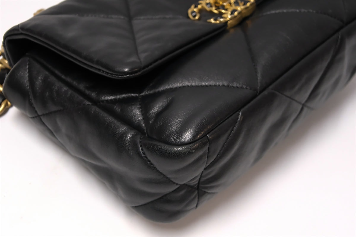 CHANEL C19 SMALL BLACK LAMBSKIN