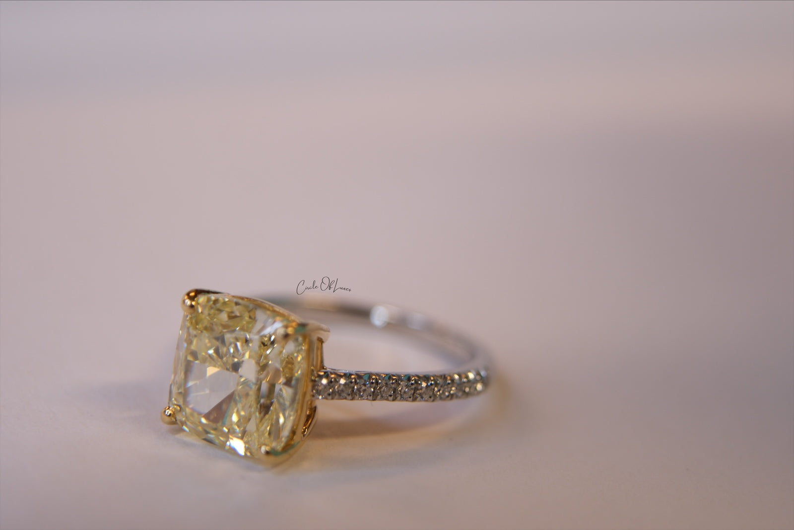 FANCY YELLOW DIAMOND RING WITH PAVE DAMINDS PLATIUM BAND -CONTACT US