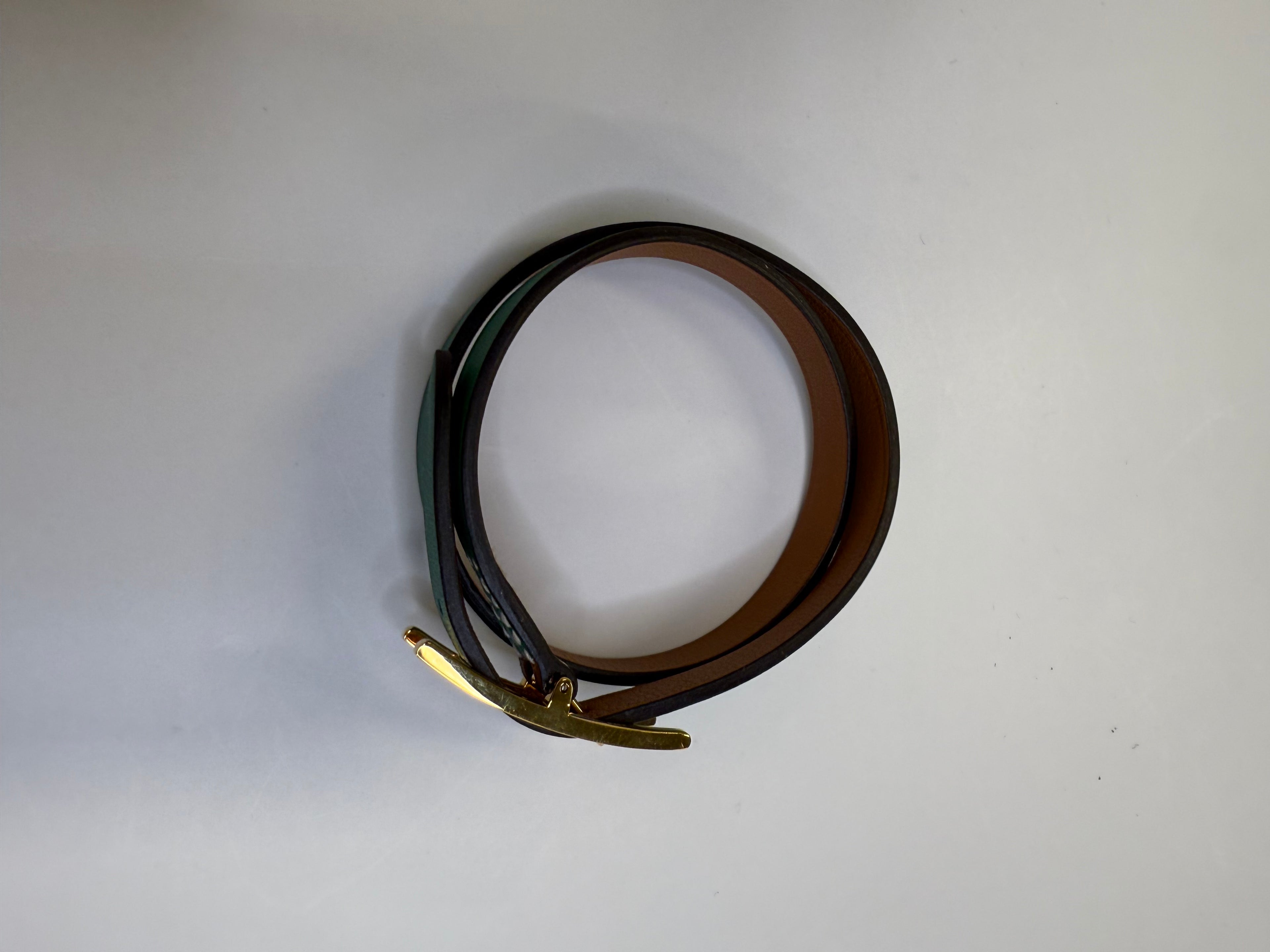 HERMES DOUBLE BRACLET GREEN GHW