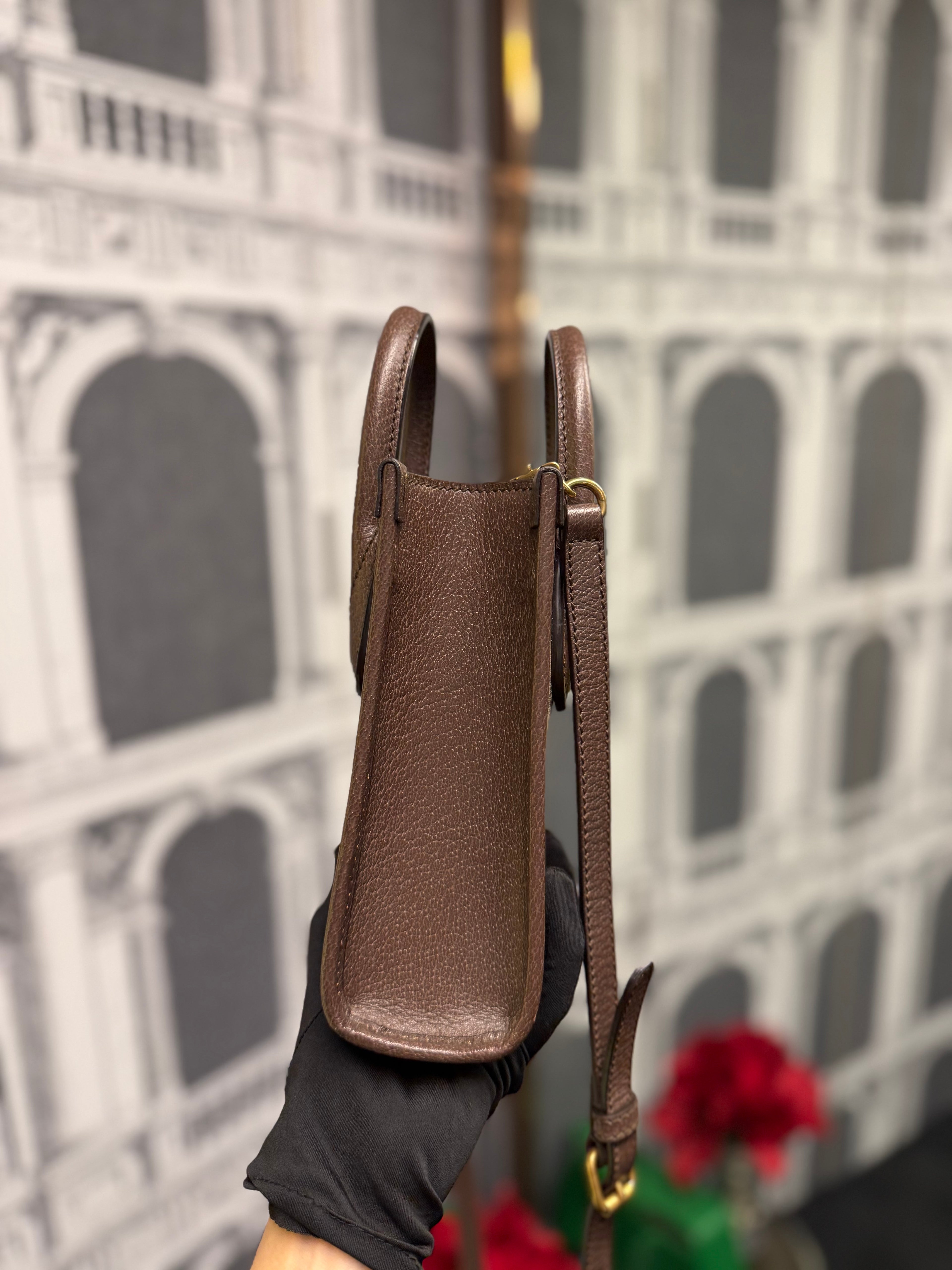 GUCCI Supreme Monogram Azalea Mini Retro Interlocking G Tote Bag Beige Ebony Brown Sugar