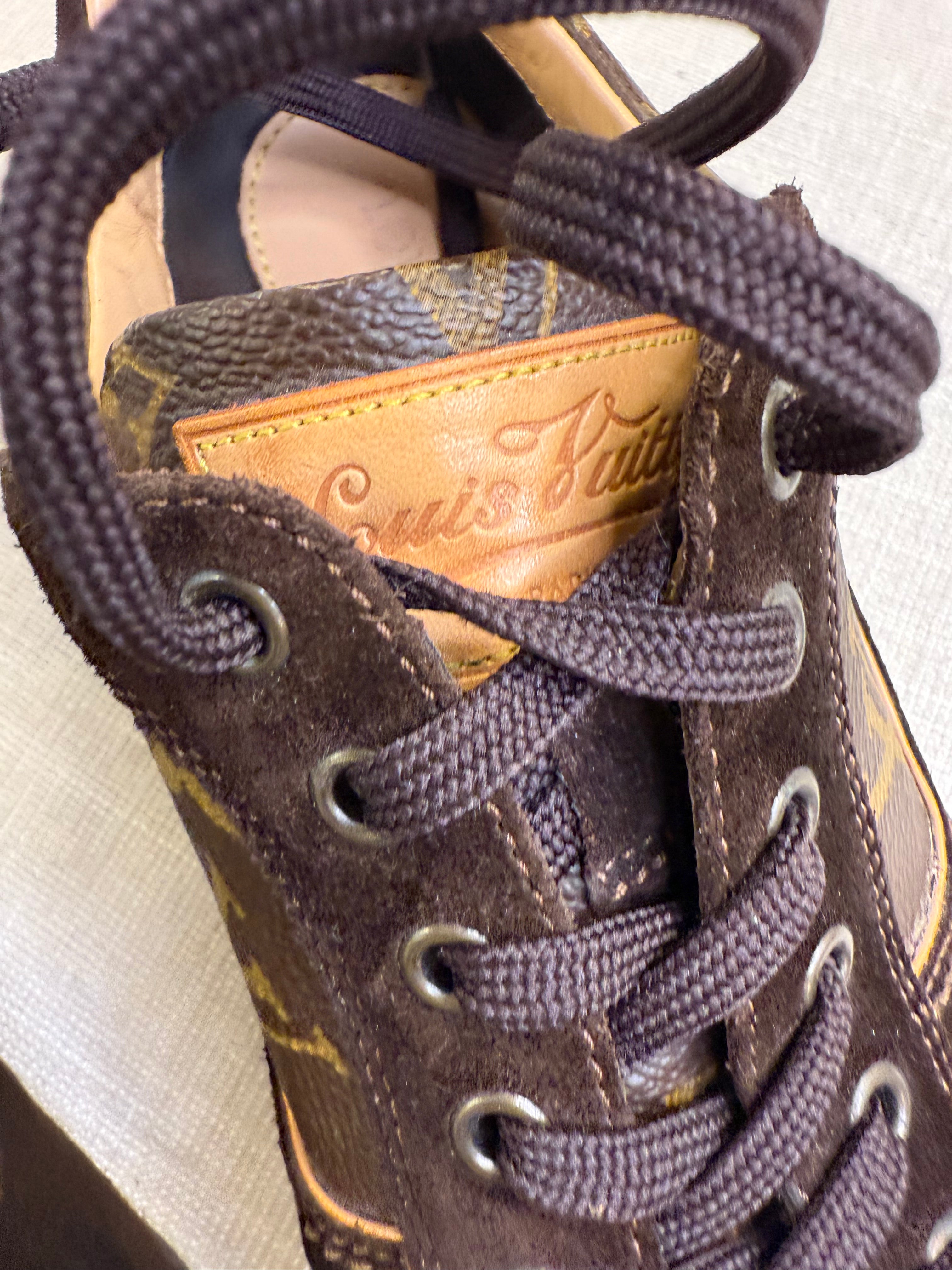 LOUIS VUITTON MONOGRAM/SUEDE SNEAKERS SIZE US 5 1/2