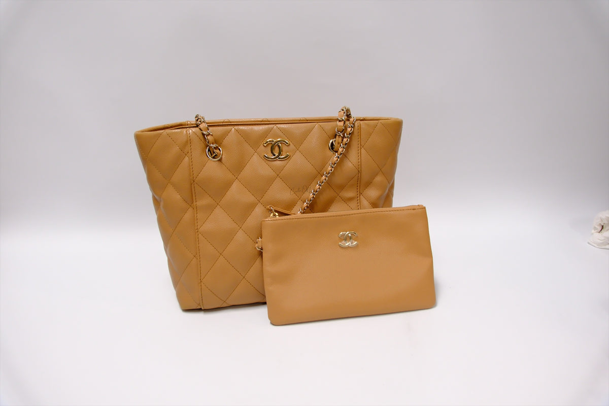 CHANEL DARK BEIGE SMALL TOTE CAVIAR GHW