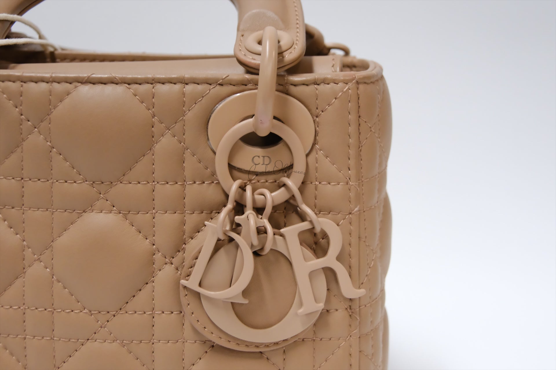 CHRISTIAN DIOR ULTRA MATTE CALFSKIN CANNAGE MINI LADY DIOR LIGHT BEIGE