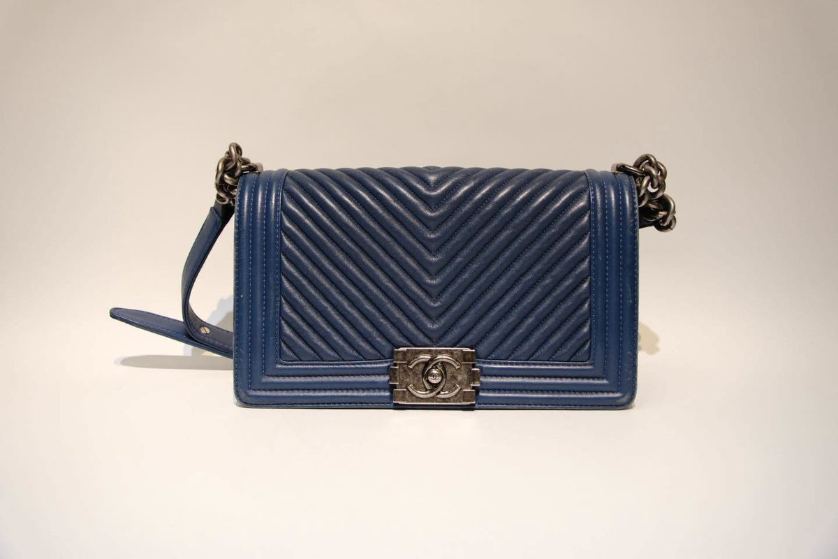 CHANEL BOY MEDIUM BLUE CALFSKIN RHW
