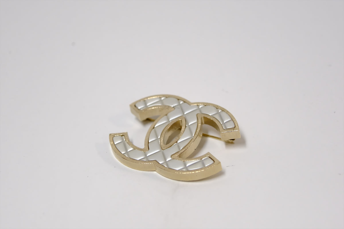 CHANEL SILVER & GOLD QUILTED CC BROOCH