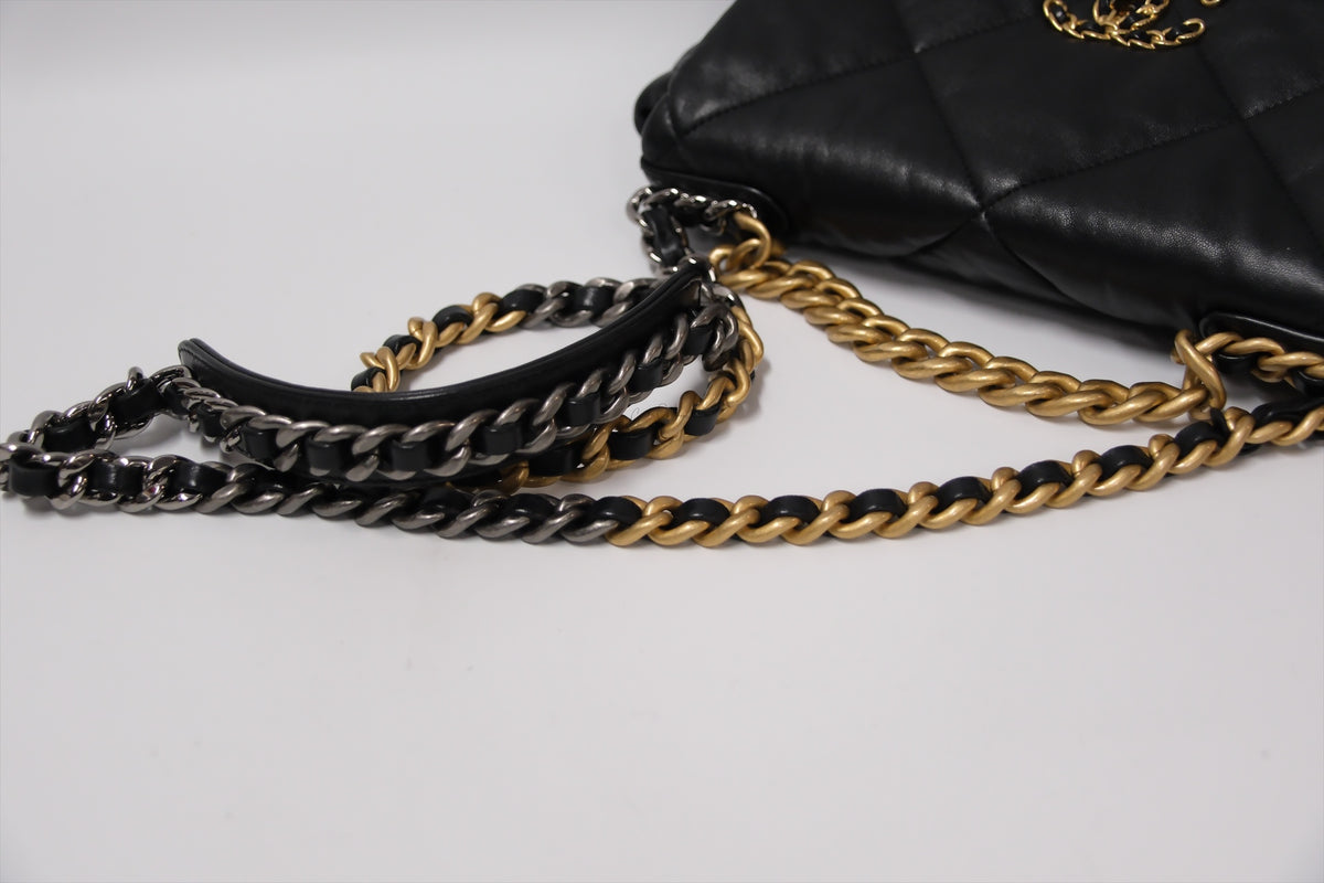 CHANEL C19 SMALL BLACK LAMBSKIN