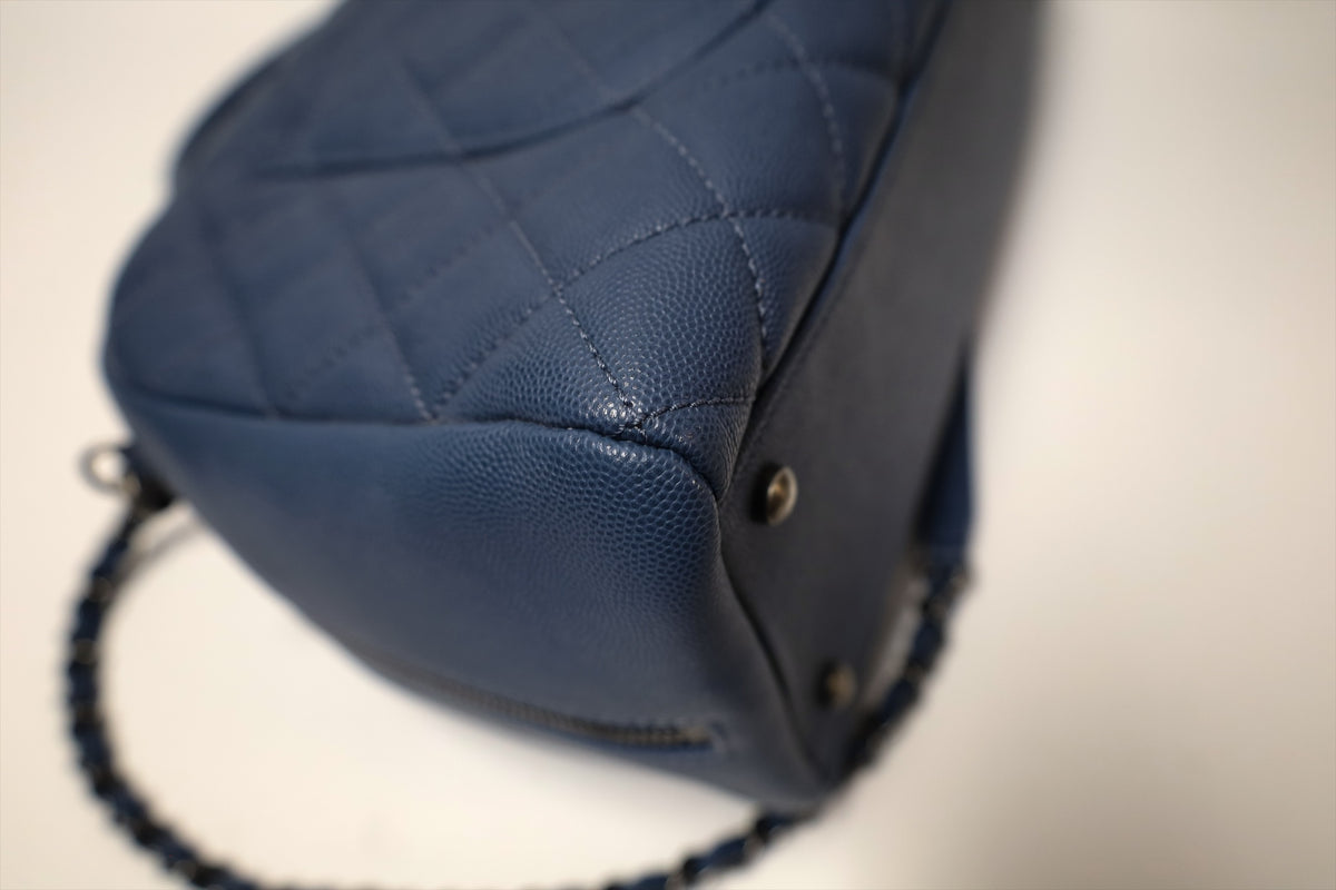 Chanel Quilted Bowling Bag Blue Caviar Leather Rhw