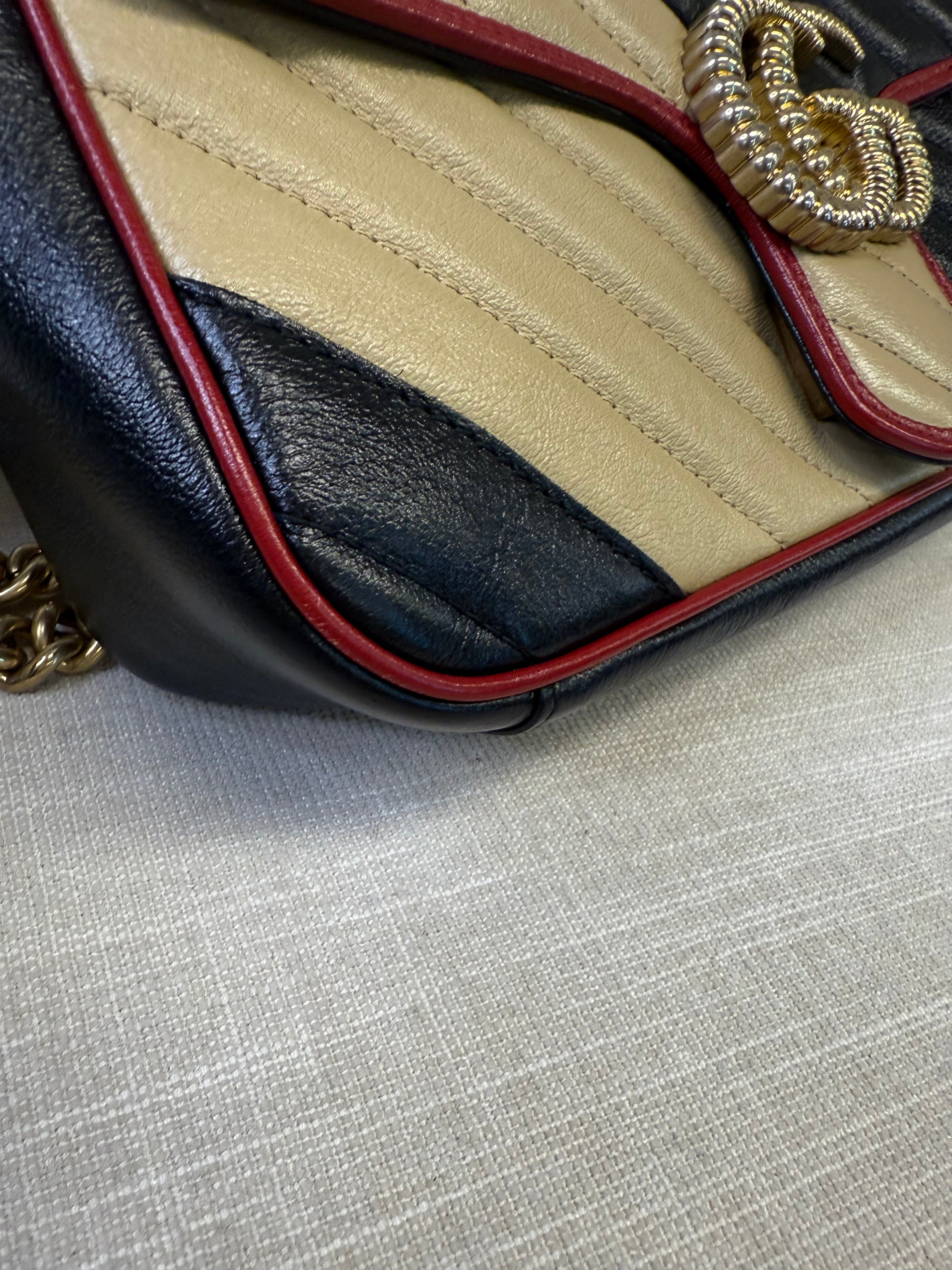 GUCCI SMALL MARMONT COLOUR BLOCK LEATHER   GHW