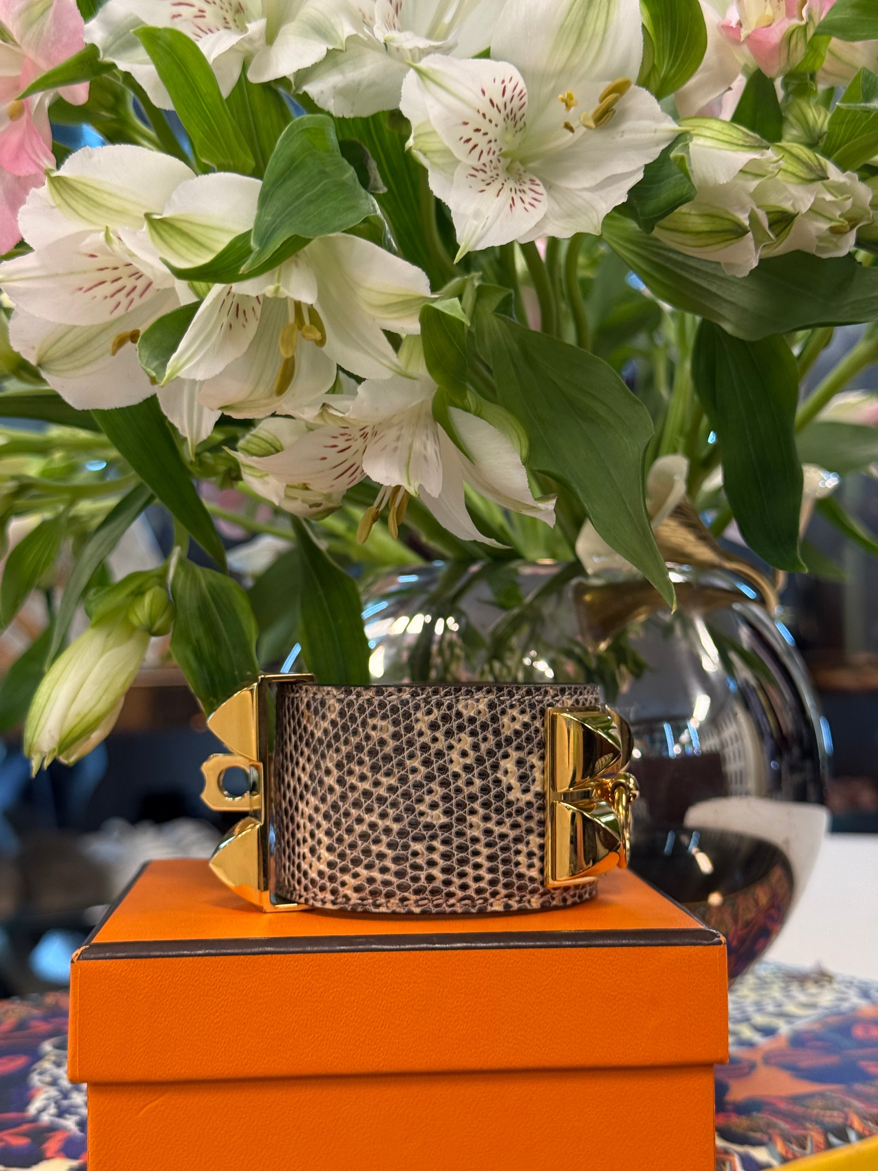 HERMES CDC LIZARD BRACLET GHW STAMP Y SIZE T3