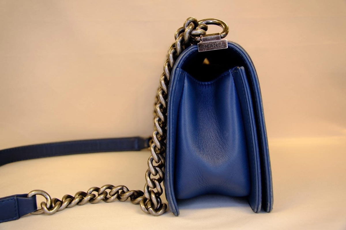 CHANEL BOY MEDIUM BLUE CALFSKIN RHW