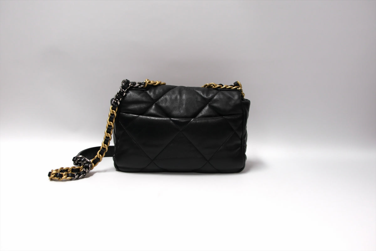 CHANEL C19 SMALL BLACK LAMBSKIN