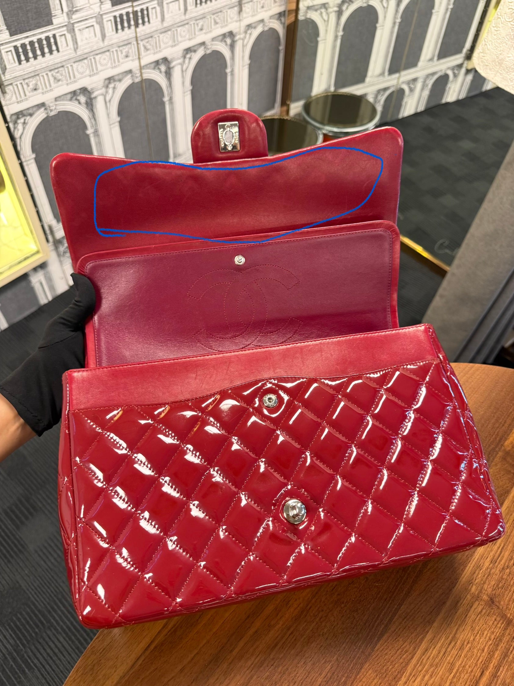 Chanel CLASSIC MAXI RED PATENT
