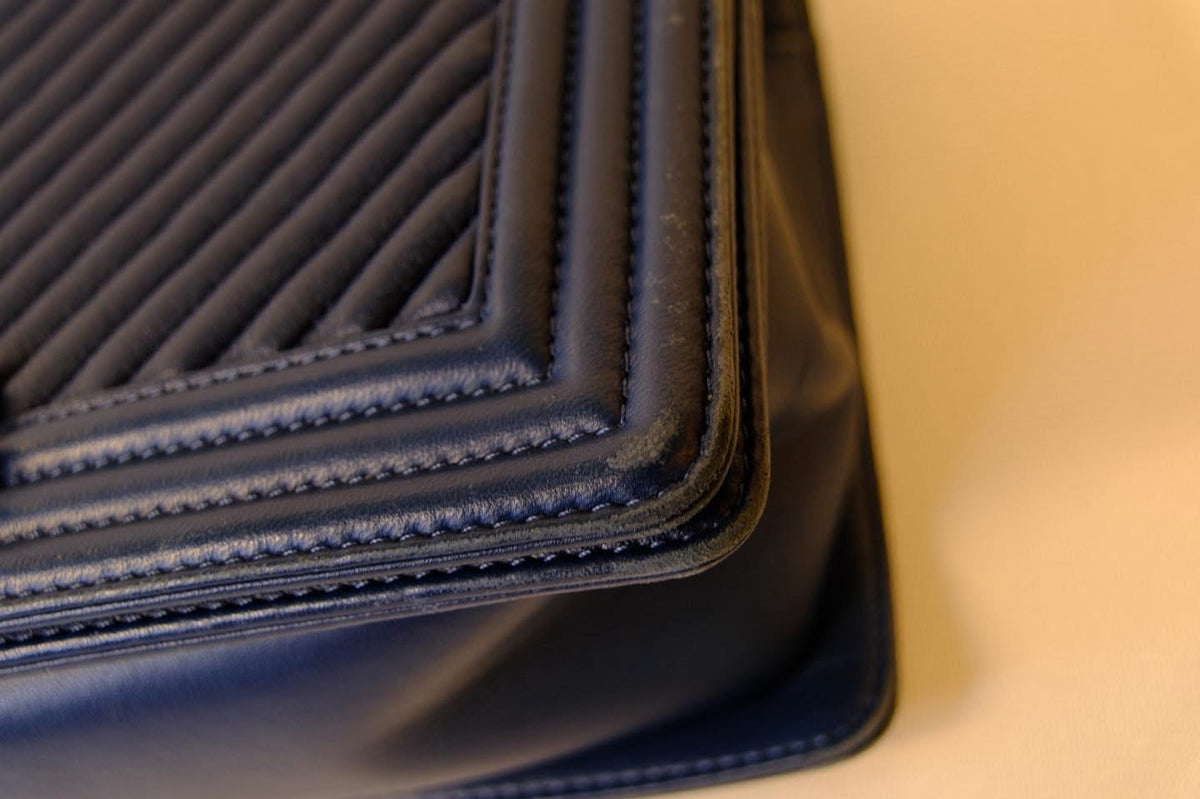 CHANEL BOY MEDIUM BLUE CALFSKIN RHW