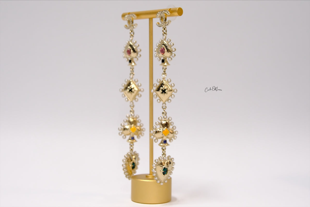 CHANEL SPADE MUTIL MOTIF LONG DROP EARRING