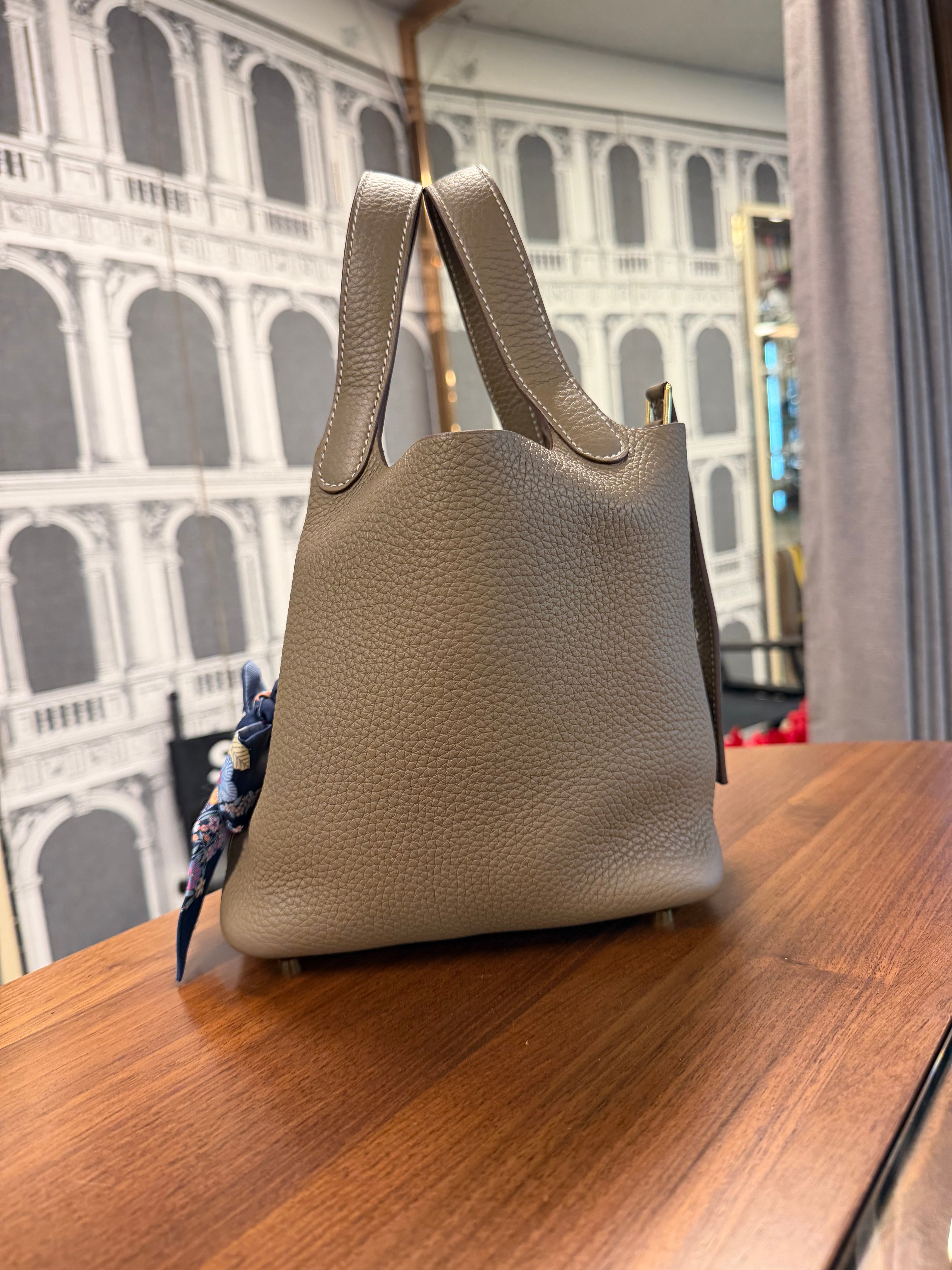 HERMES PICOTIN 18 ETOUPE GHW CLEMENCE STAMP W