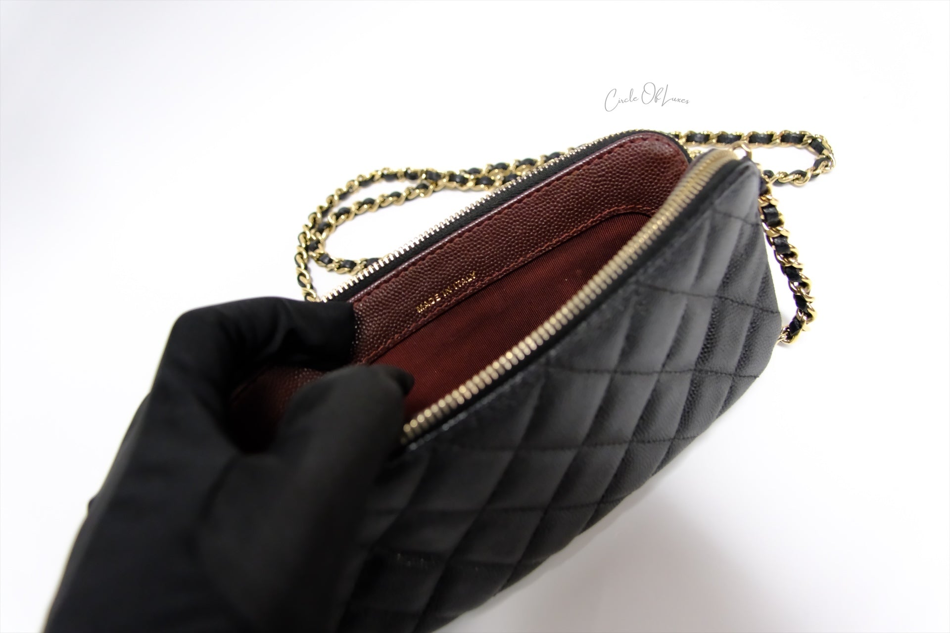 CHANEL DOUBLE CHAIN  POUCH CAVIAR GHW