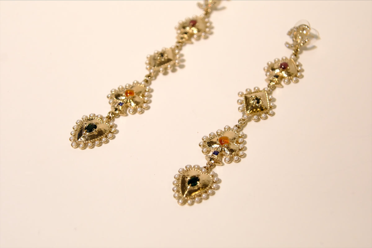 CHANEL SPADE MUTIL MOTIF LONG DROP EARRING