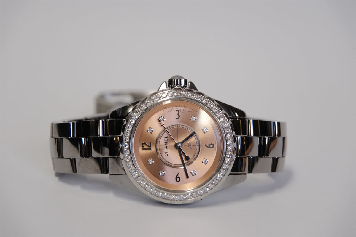 CHANEL J12 CHROMATIC PINK DIAL DIAMOND WATCH 33 MM