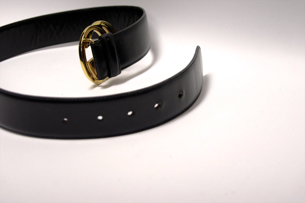 GUCCI X TOMFORD F/W1996 BLACK INTERLOCKING BELT  SIZE 70