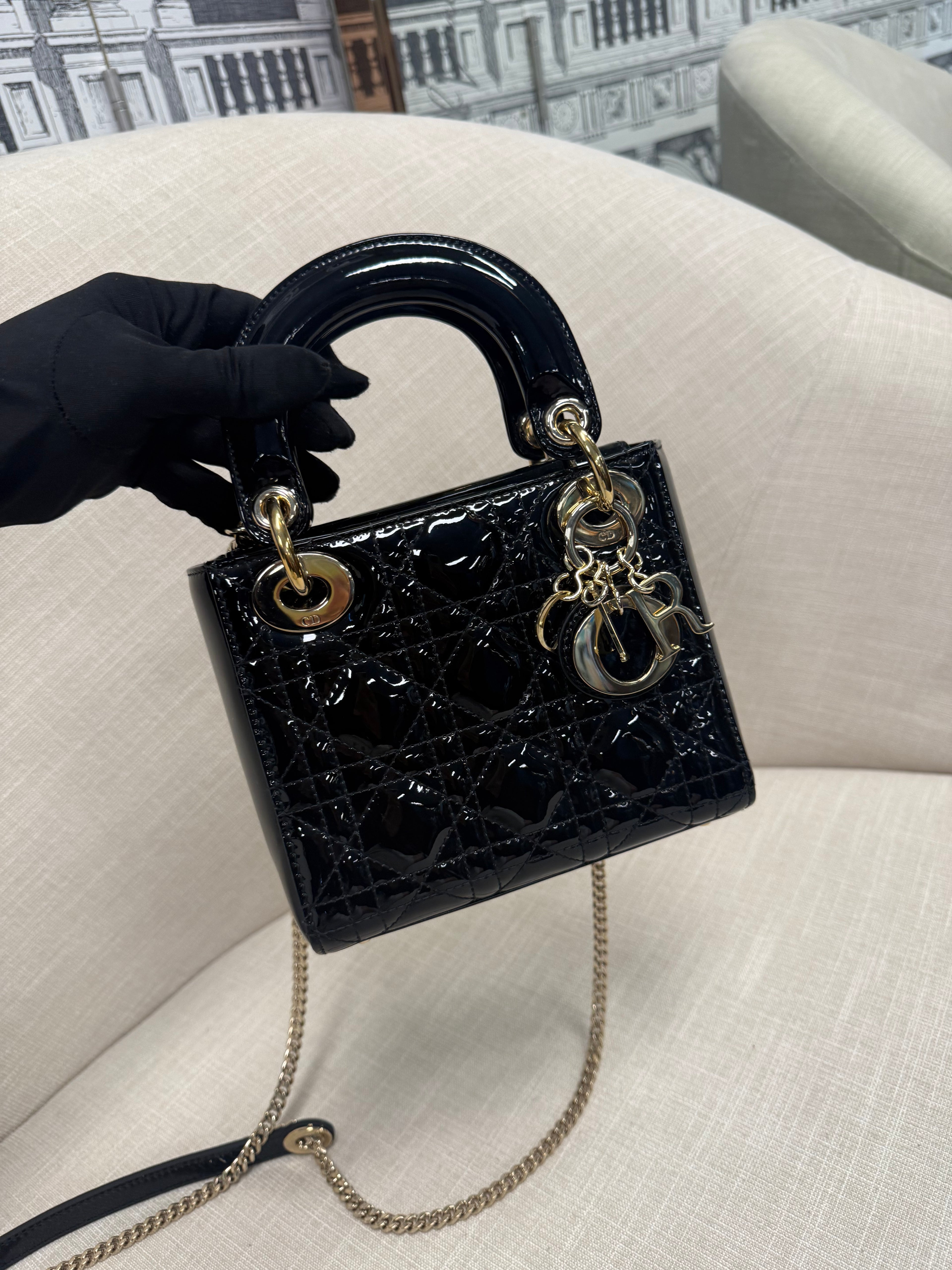 LADY DIOR MINI BLACK PATTERN GHW