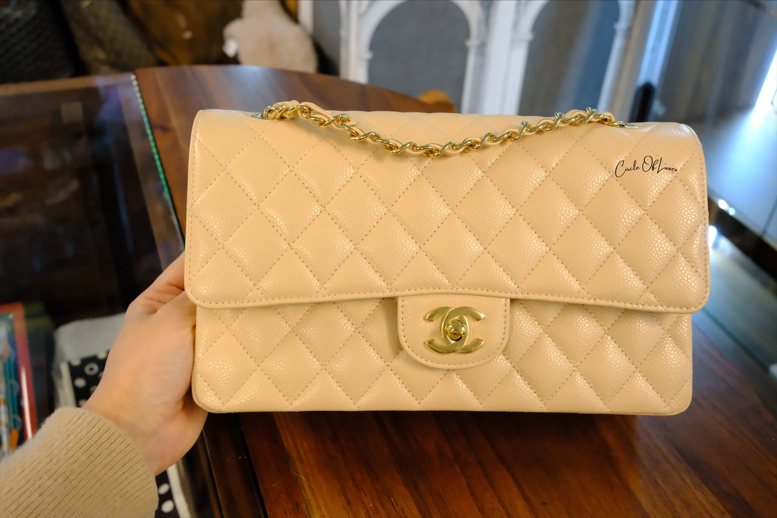 CHANEL CLASSIC MEDIUM BEIGE CAVIAR GHW